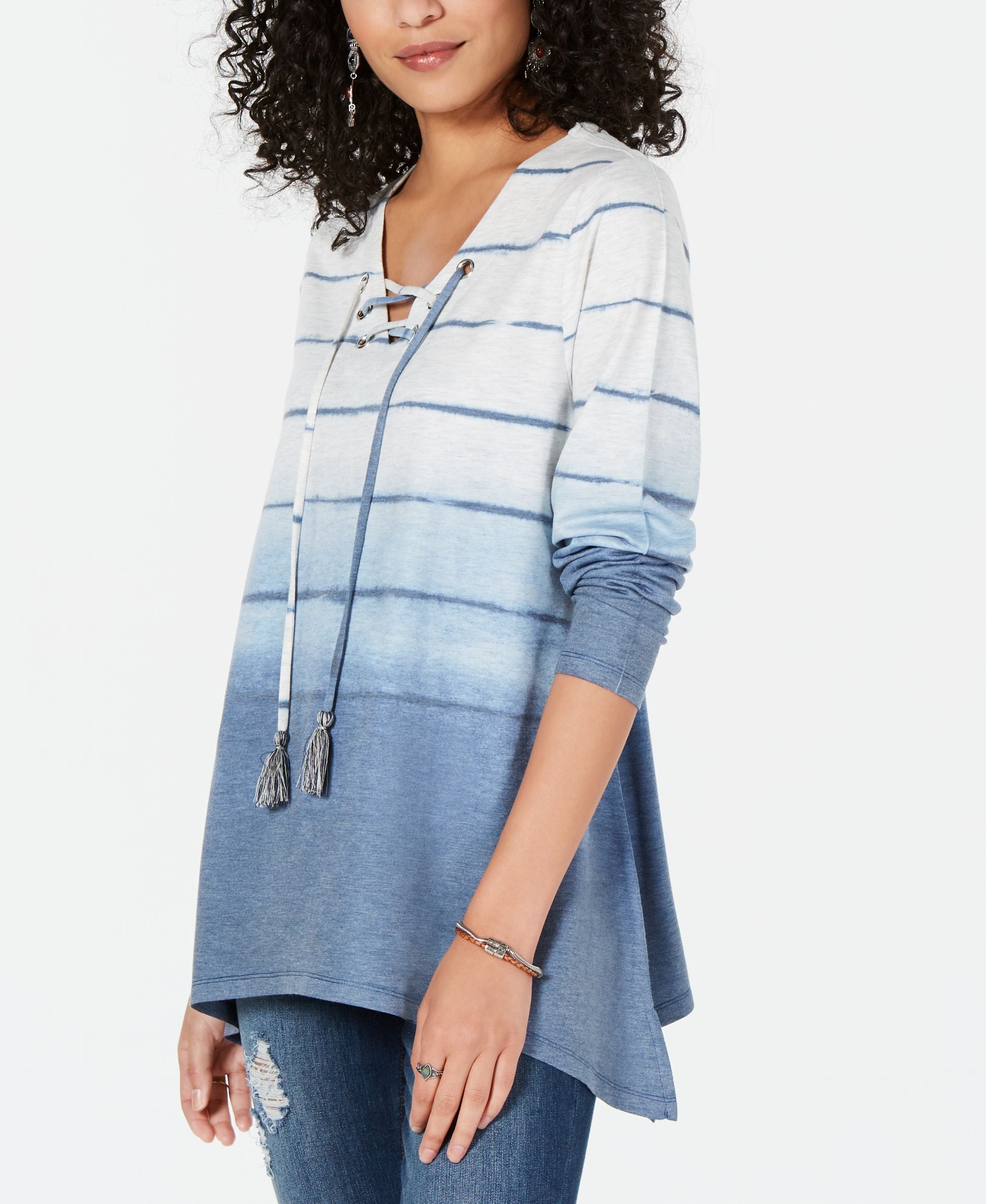 Style & Co Striped Lace Up Top