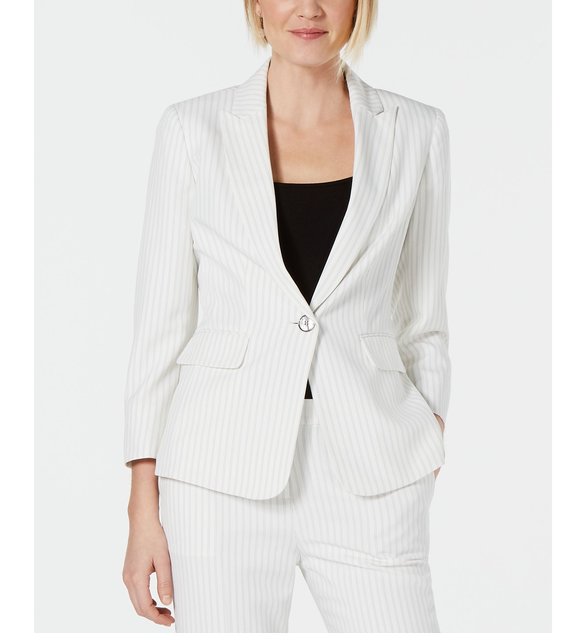Kasper Pinstriped Single Button Blazer