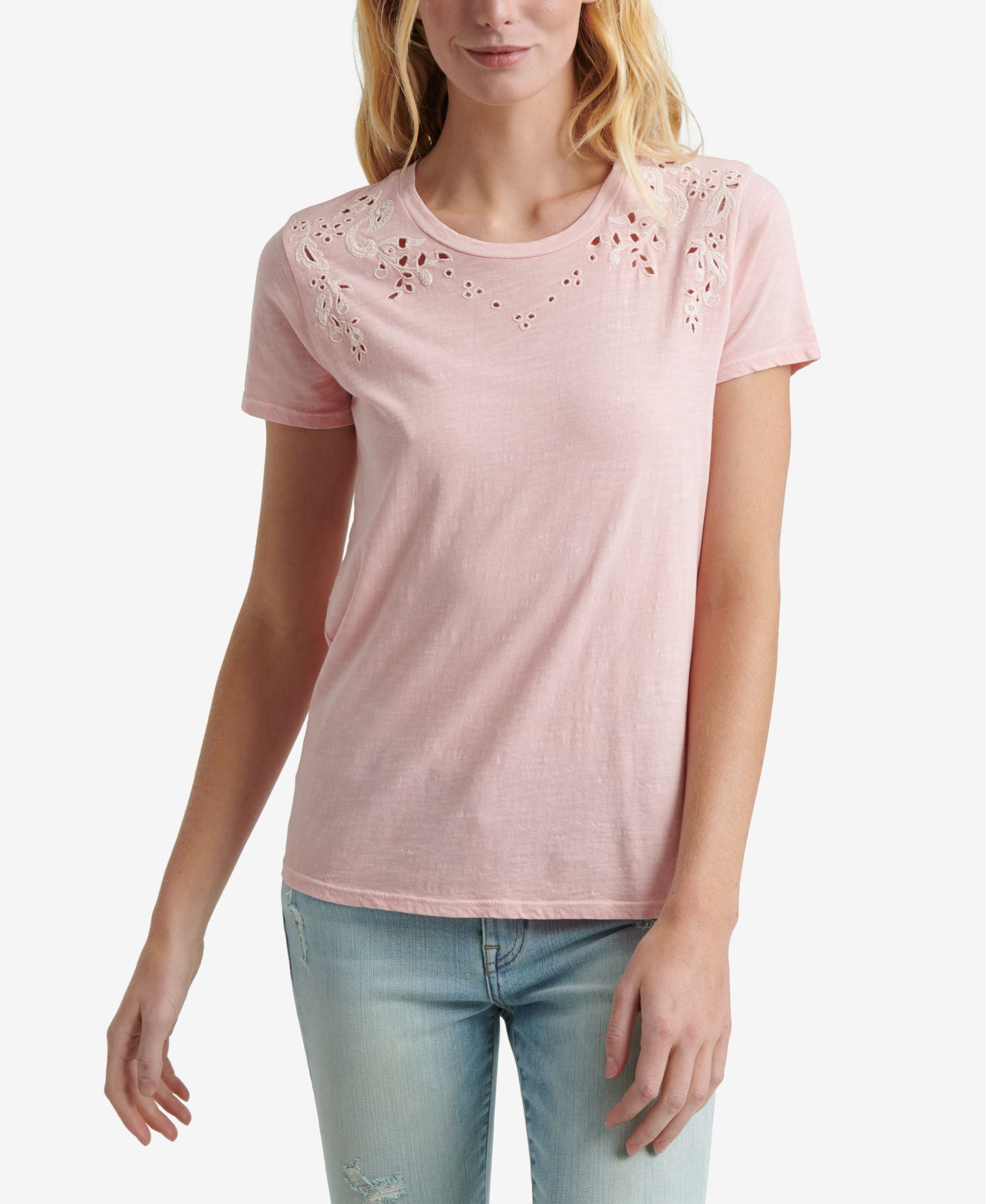 Lucky Brand Cotton Embroidered Eyelet T-Shirt