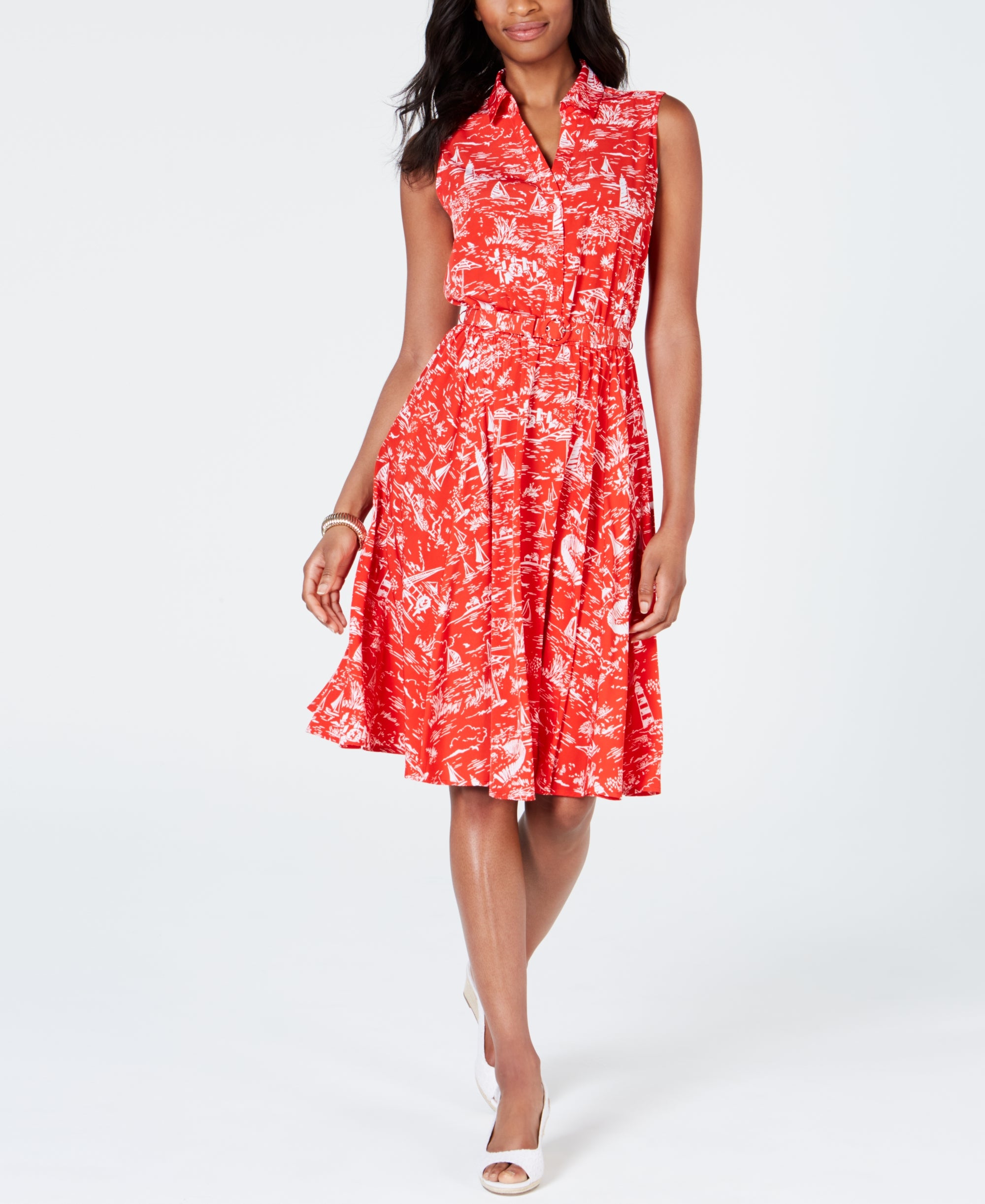 Petite Belted Scenic Dress