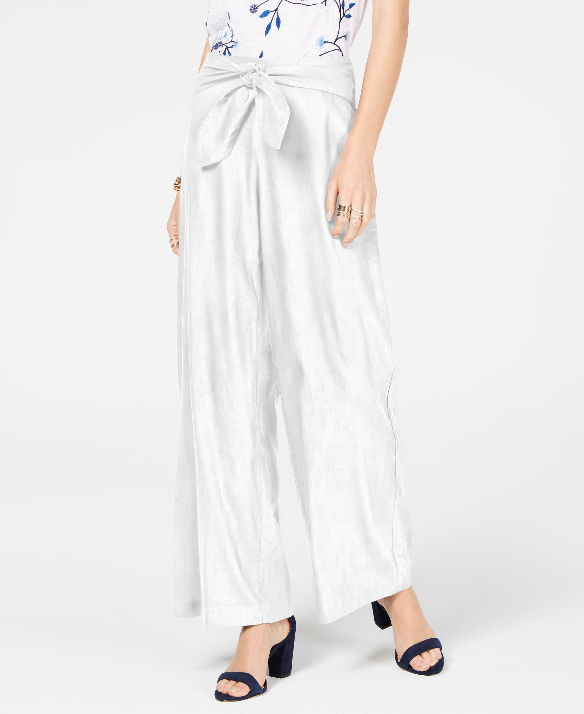 INC Wide-Leg Tie-Front Linen-Blend Pants