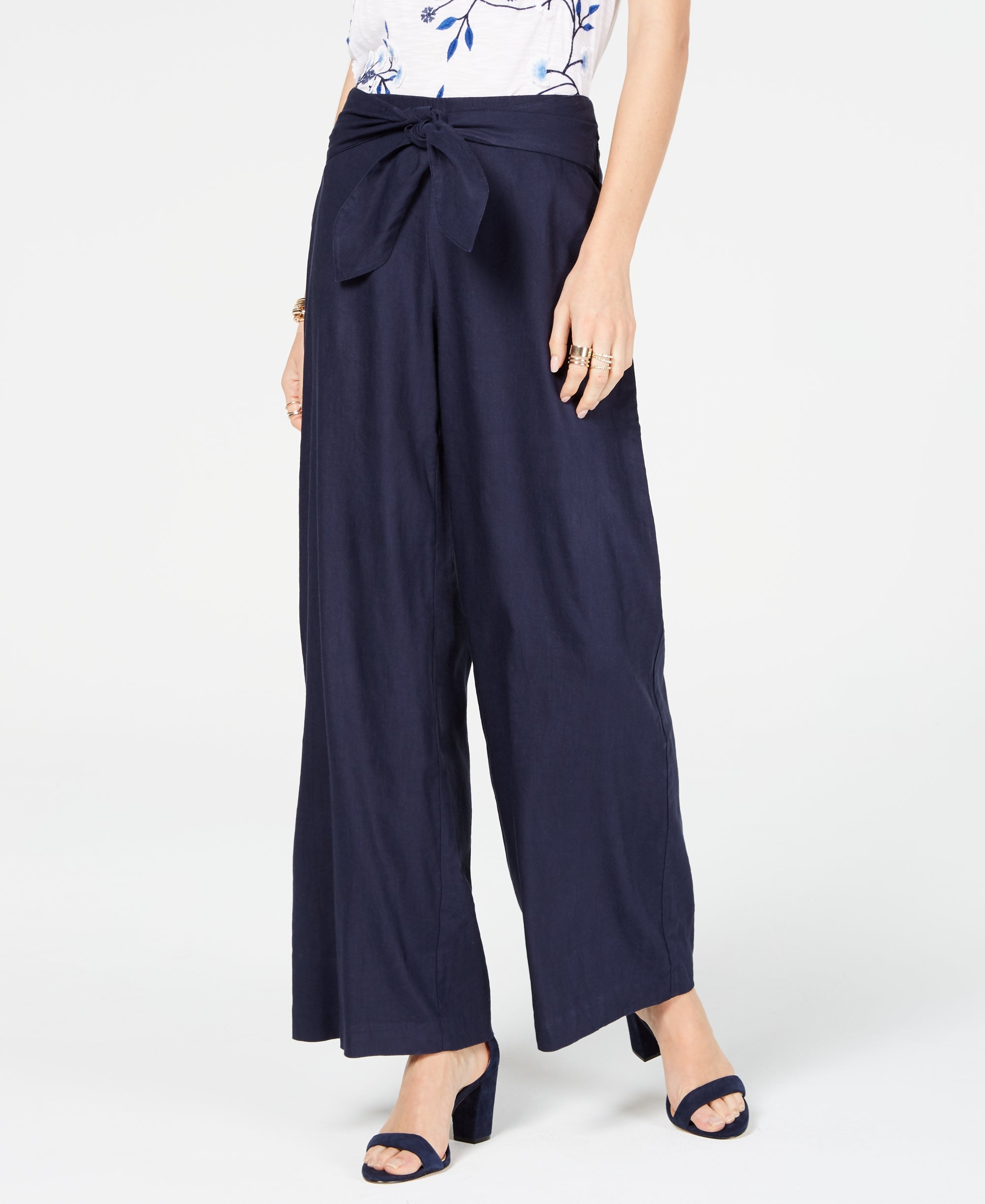 INC Wide-Leg Tie-Front Linen-Blend Pants