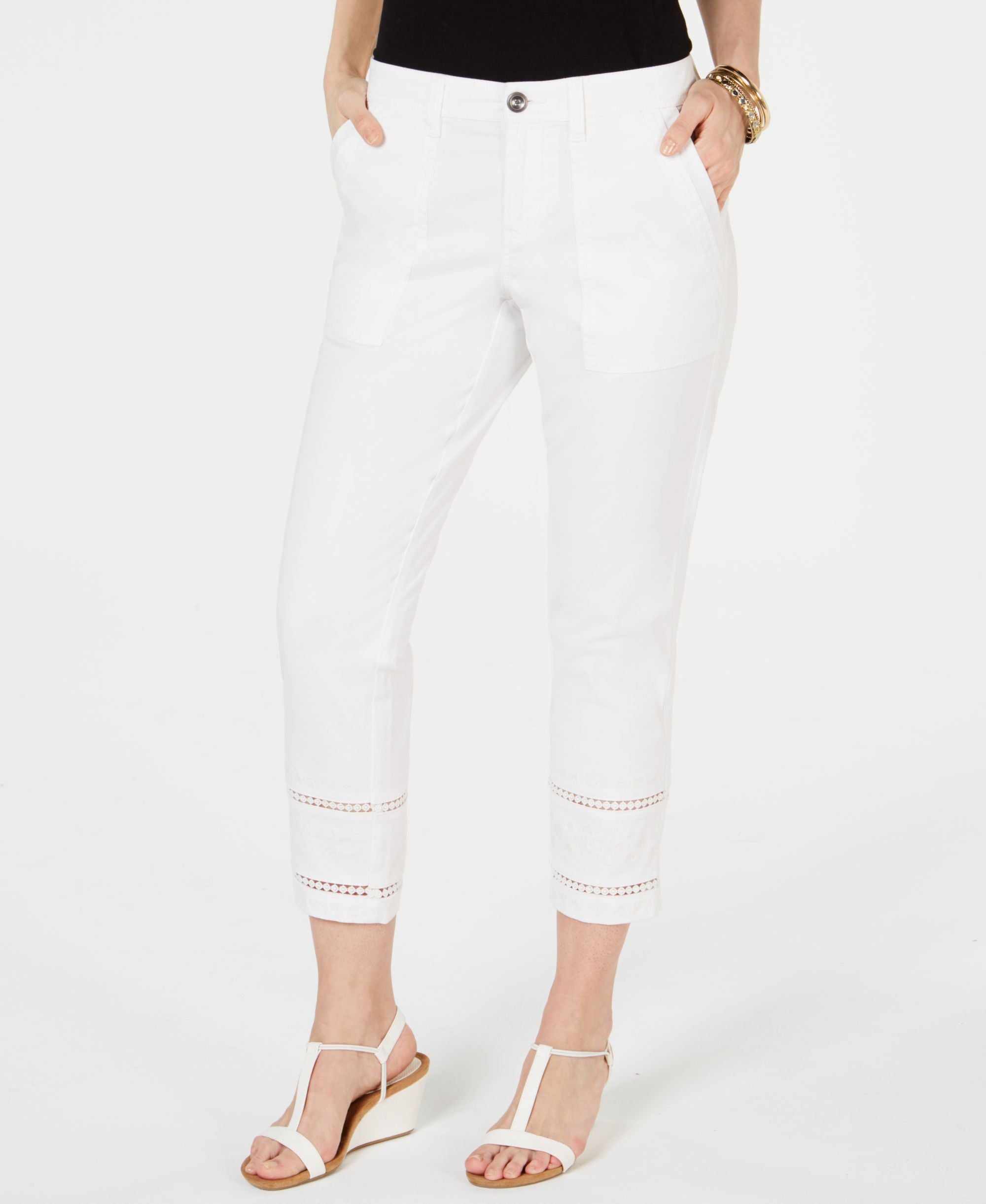Embroidered-Hem Capri Pants
