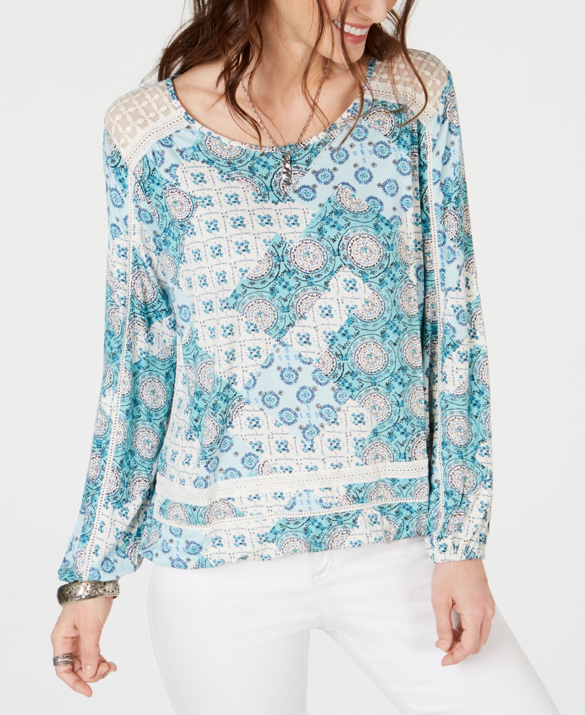 Style & Co Crochet Trim Bubble Hem Top