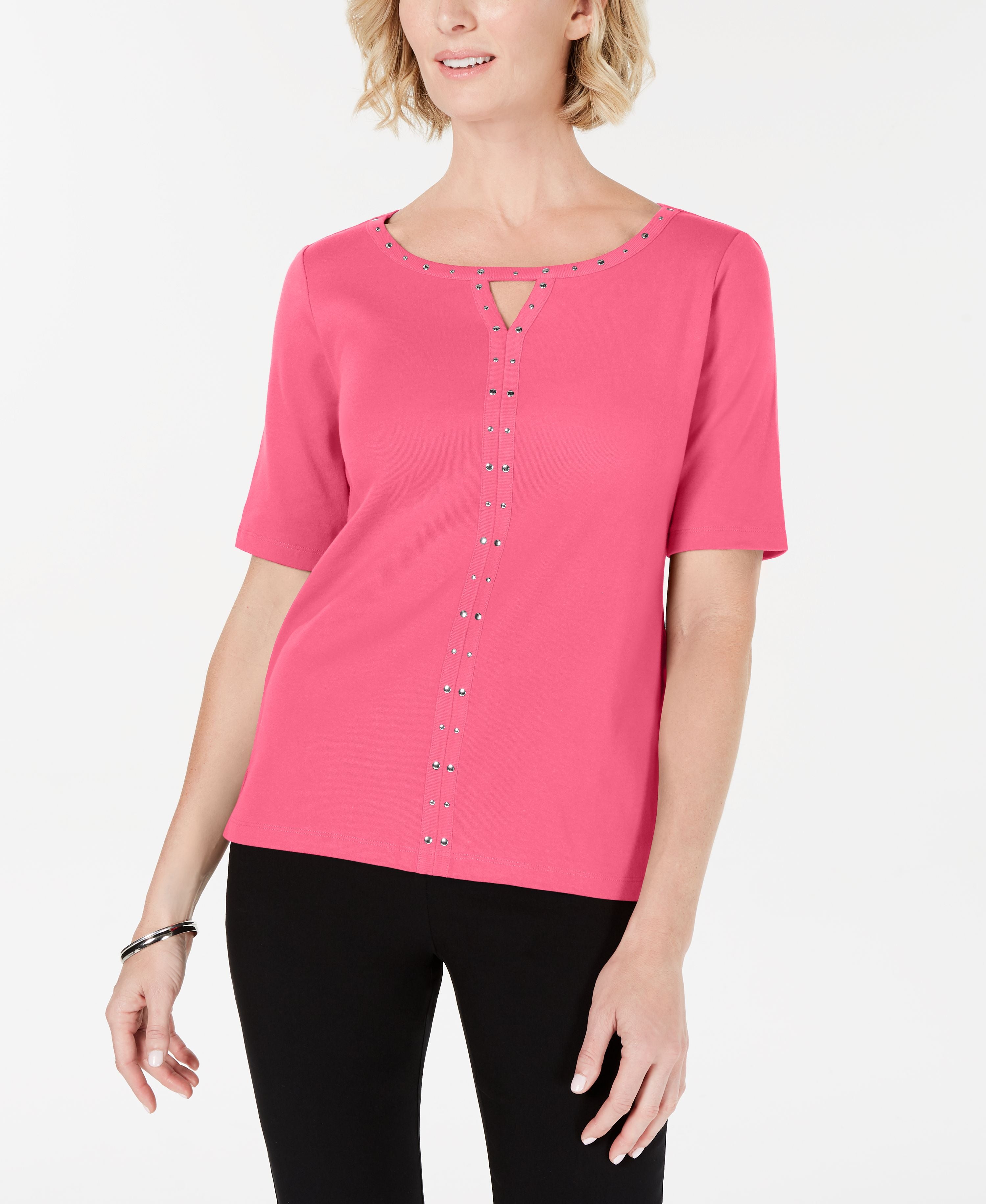Karen Scott Cotton V-Neck Top Steel Rose XXL