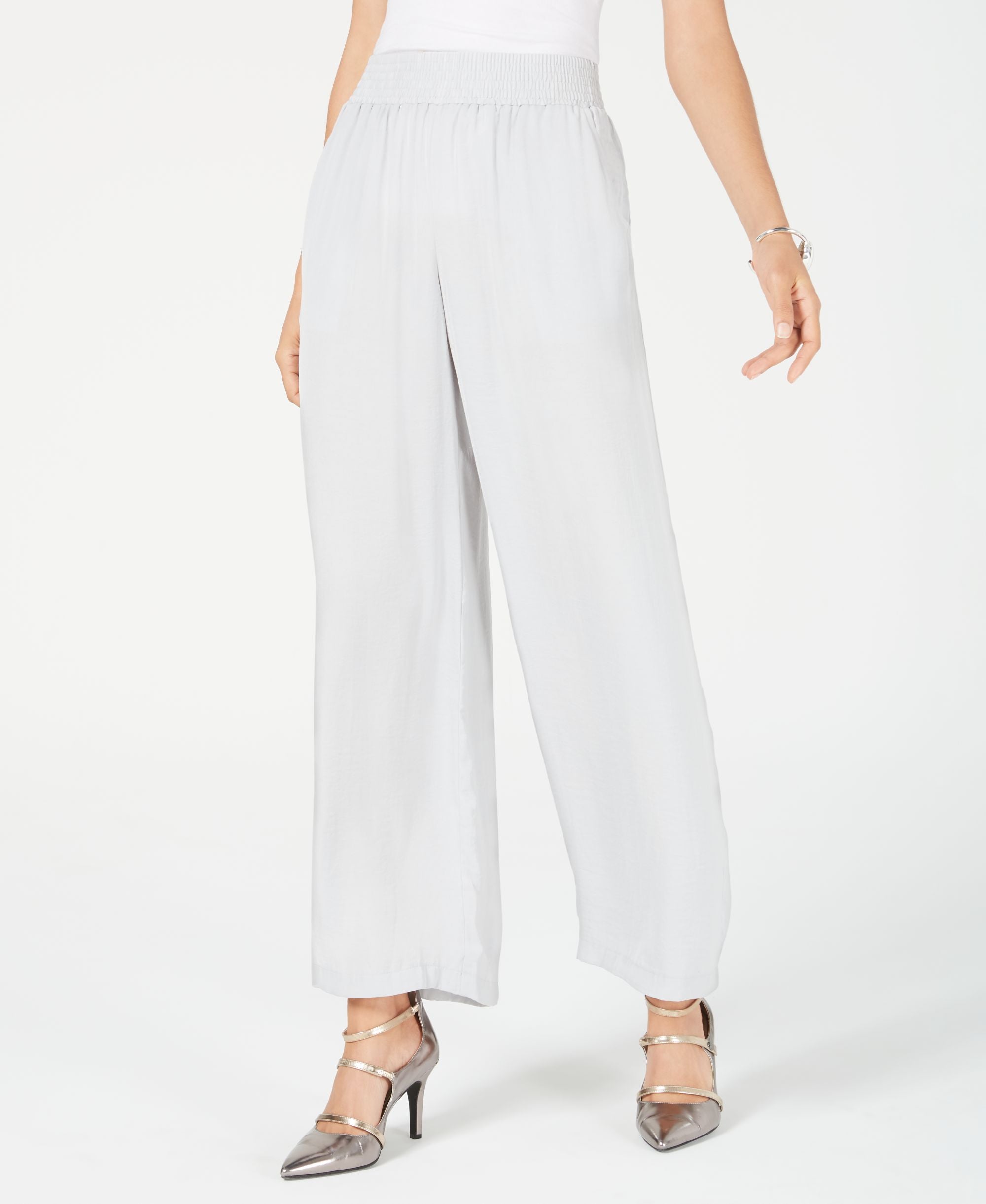Smocked-Waist Satin Pants