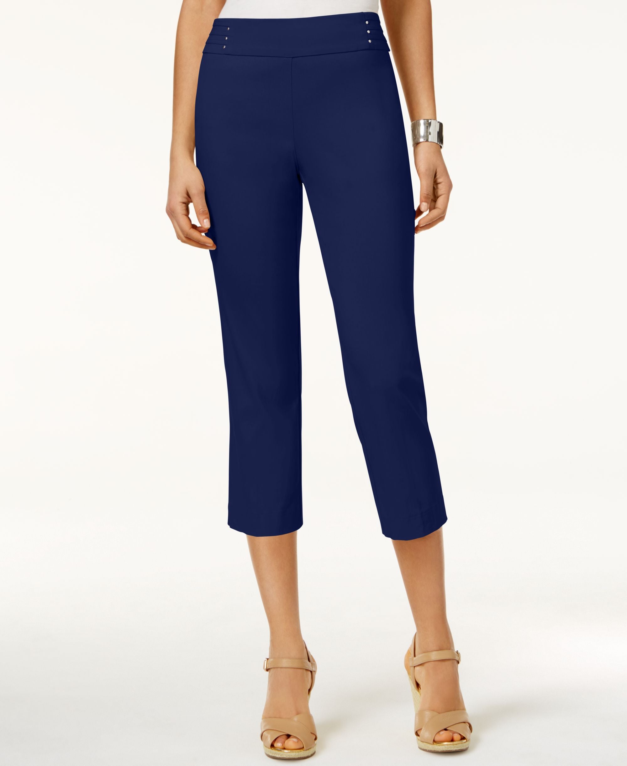 Petite Rivet-Detail Tummy Control Capri Pants