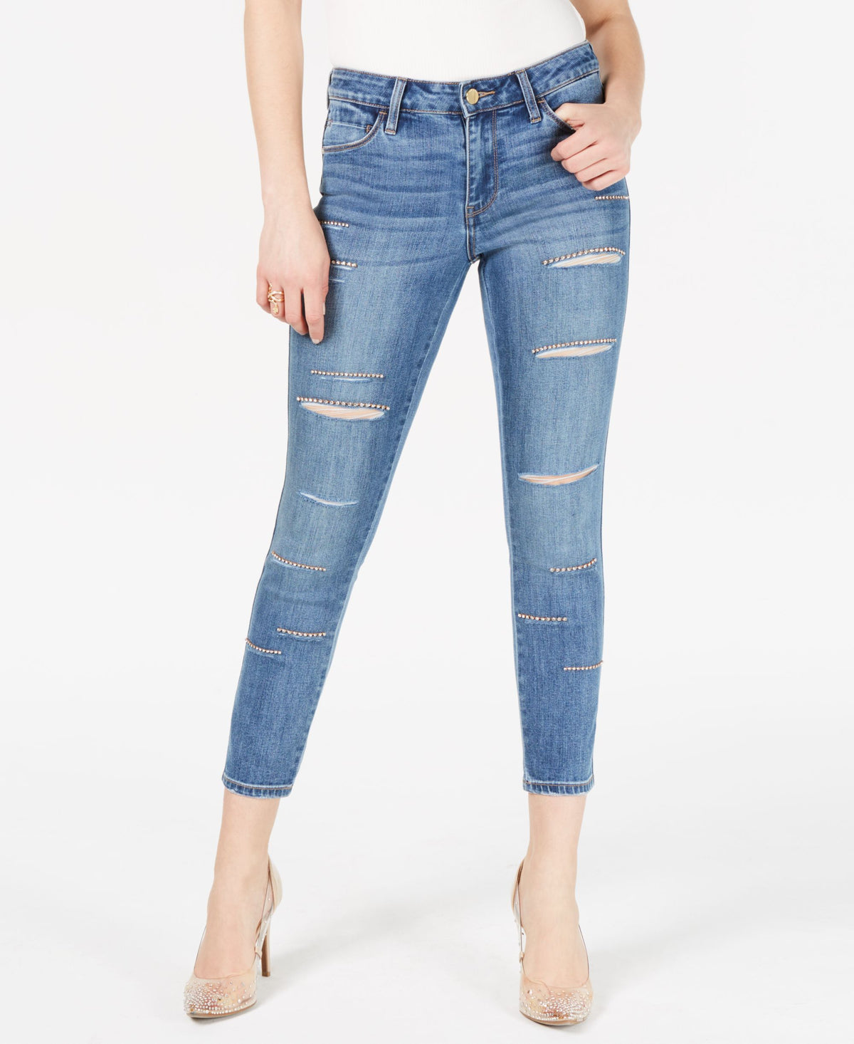 Sexy Curve Ripped Embellished Skinny Jeans