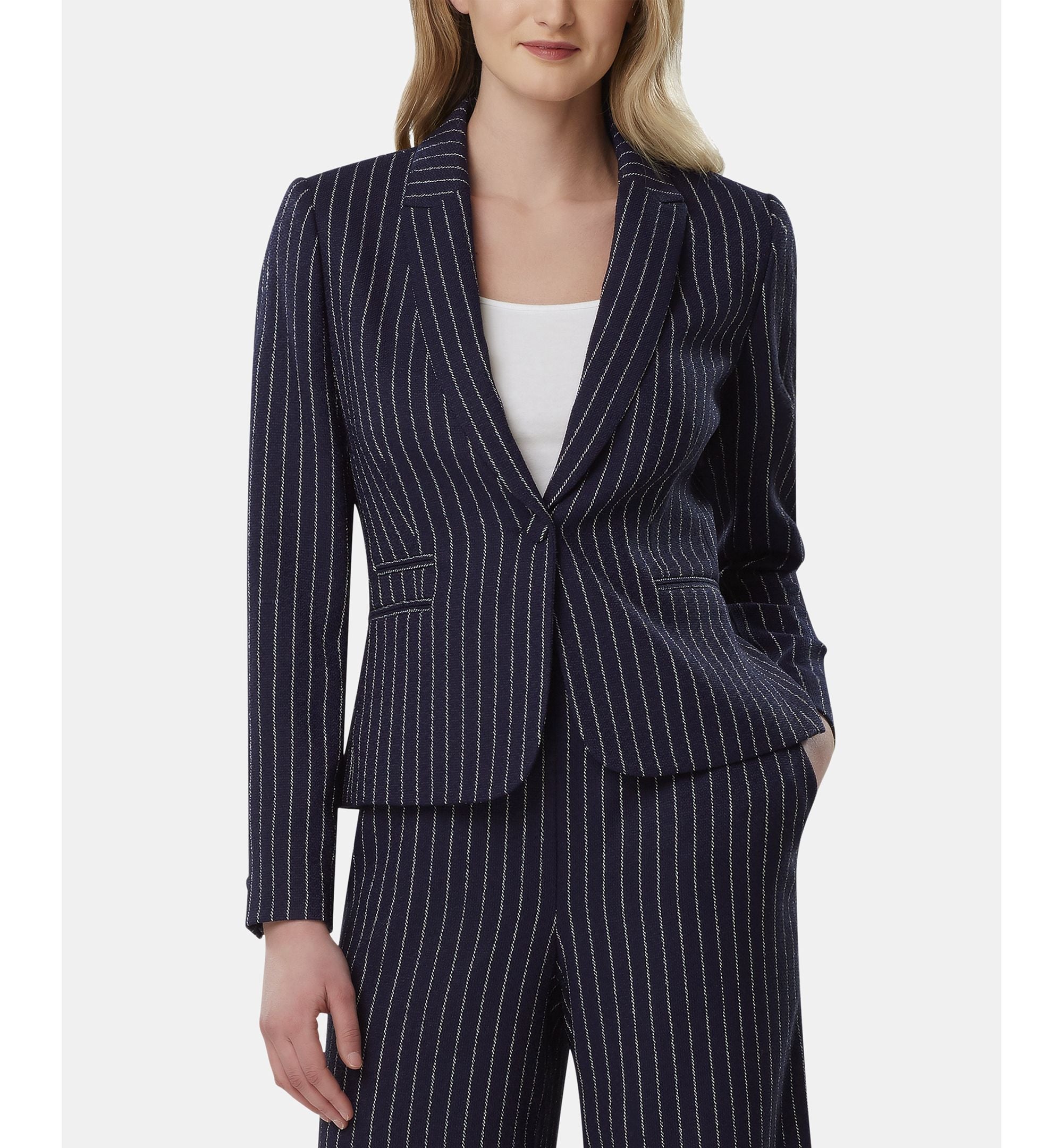 Tahari Asl Petite Pinstriped One Button Blazer