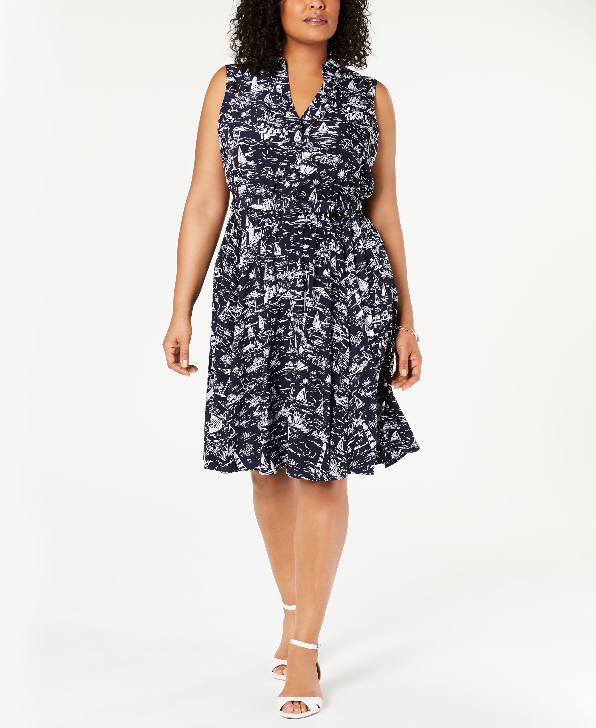 Charter Club Plus Size Scenic Belted Dress