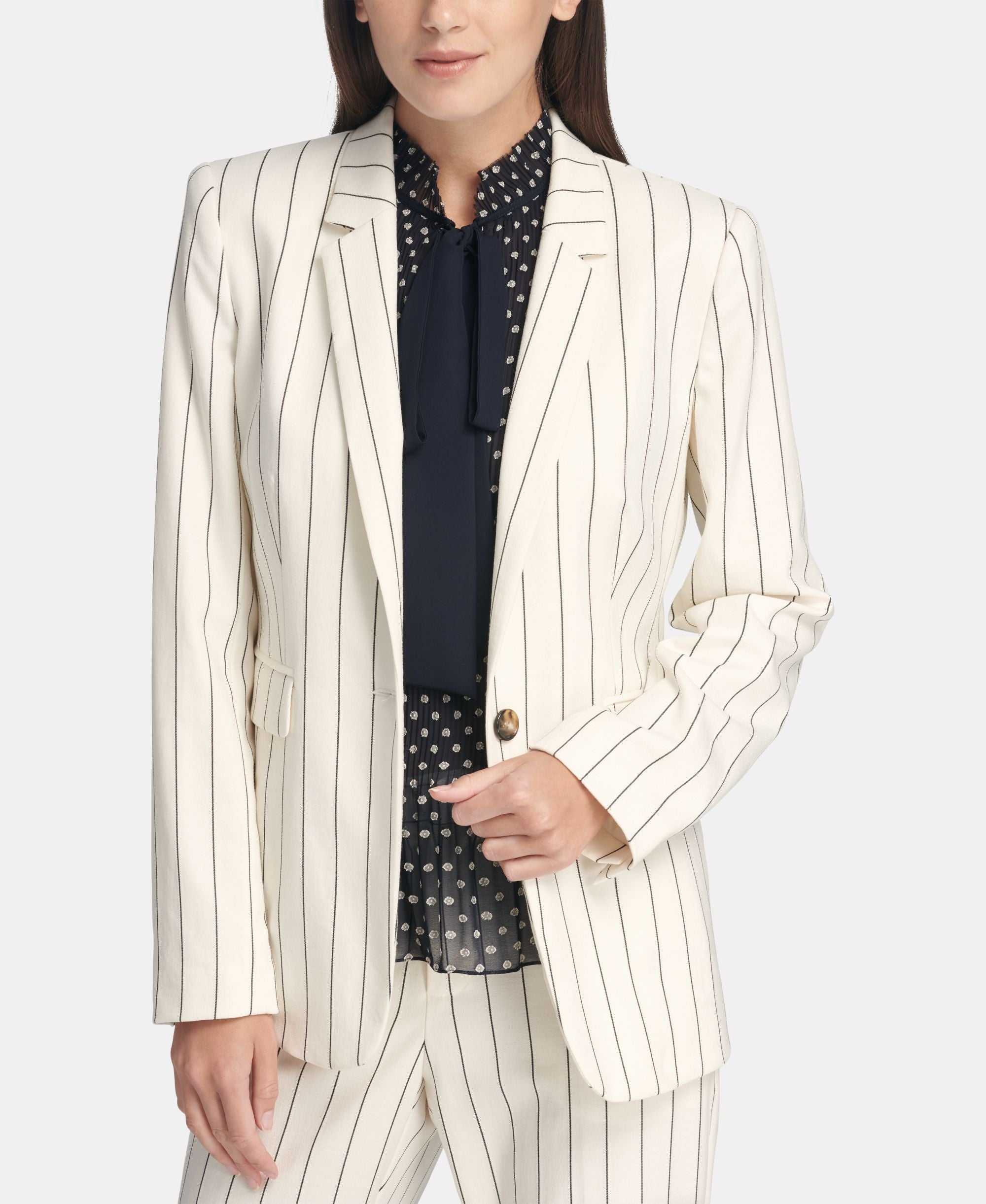 DKNY Pinstriped One Button Blazer