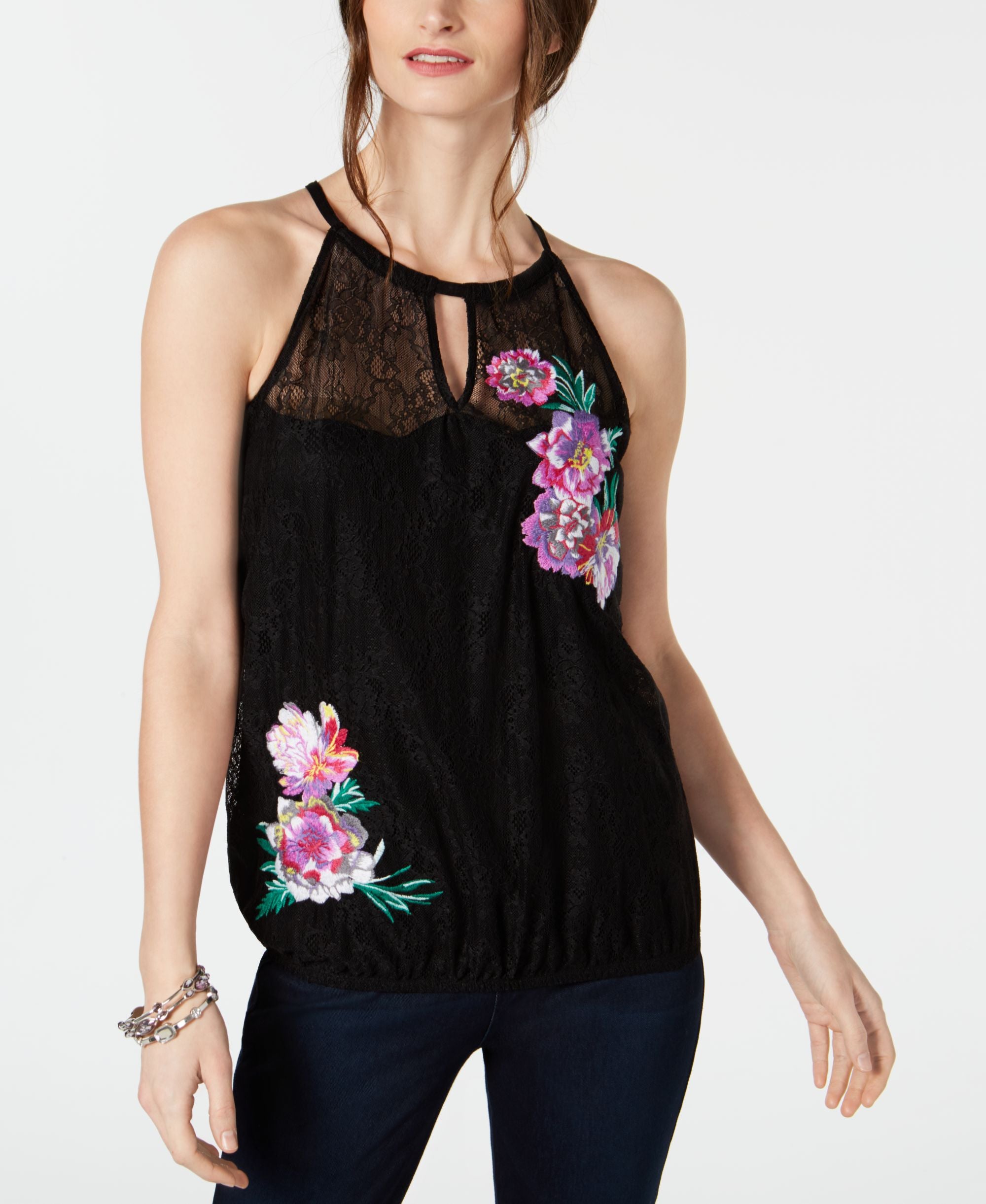 INC Lace Embroidered Halter Top