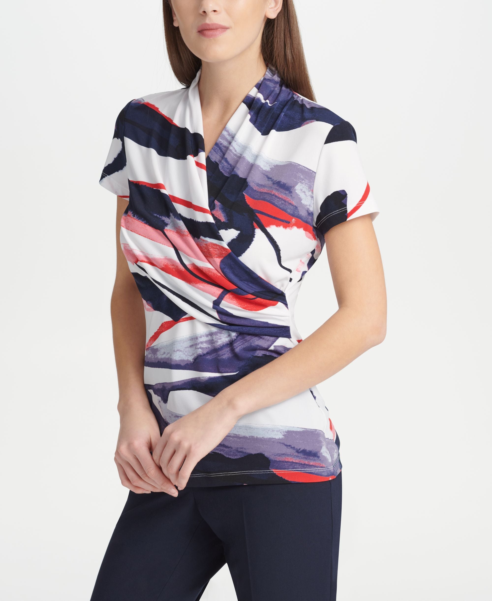 DKNY Petite Printed Side Ruched Top