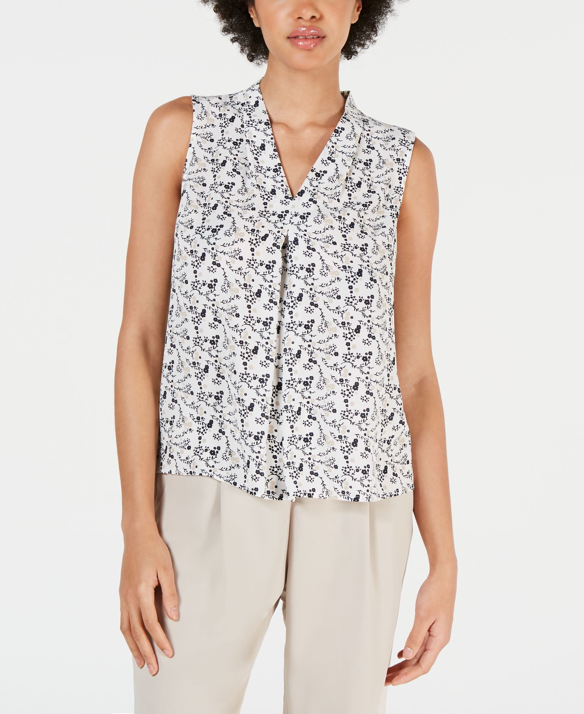 Bar III Printed Inverted Pleat Top