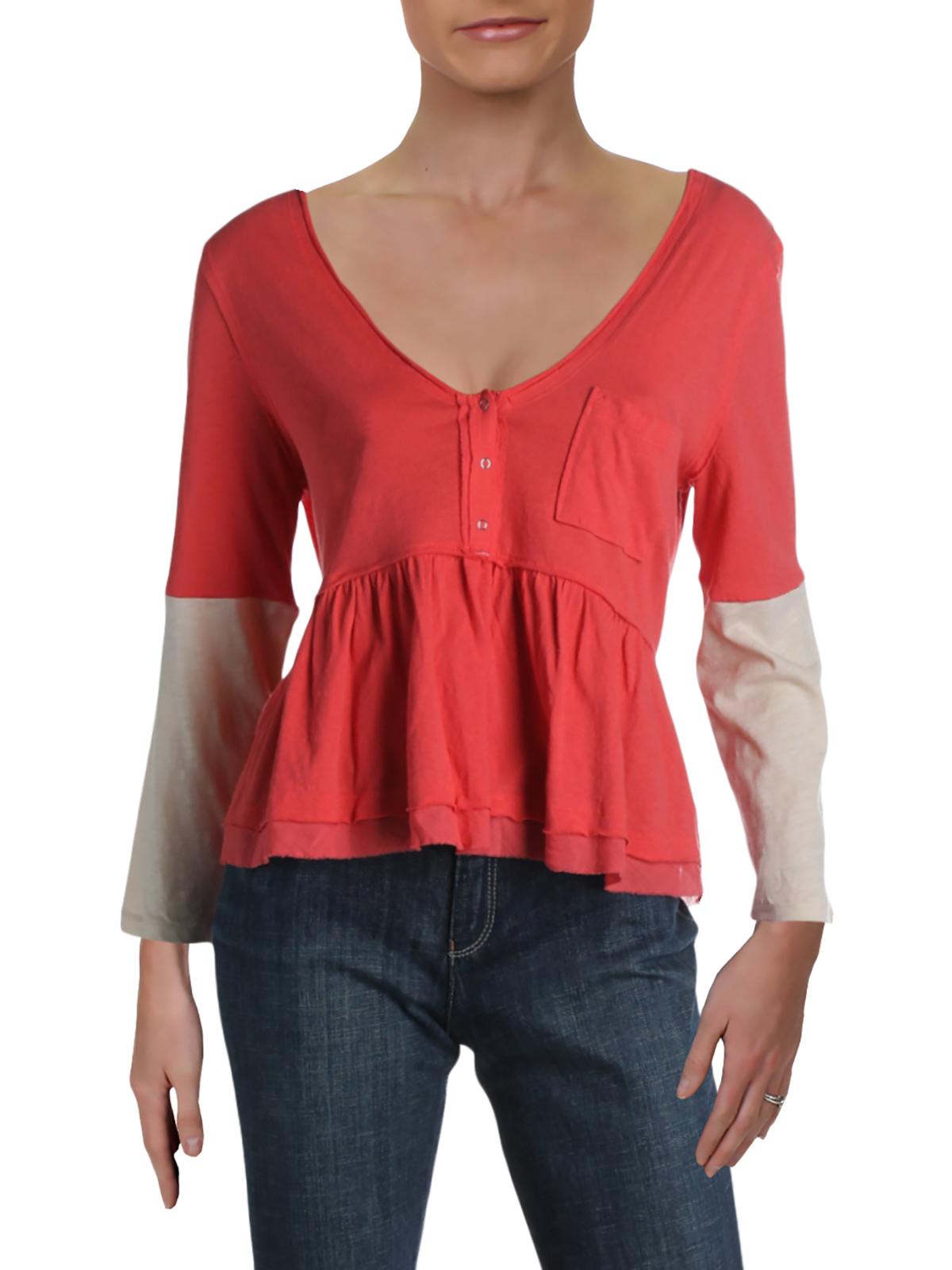 We The Free Womens Heart of Mine Cotton Peplum Pullover Top Pink XS