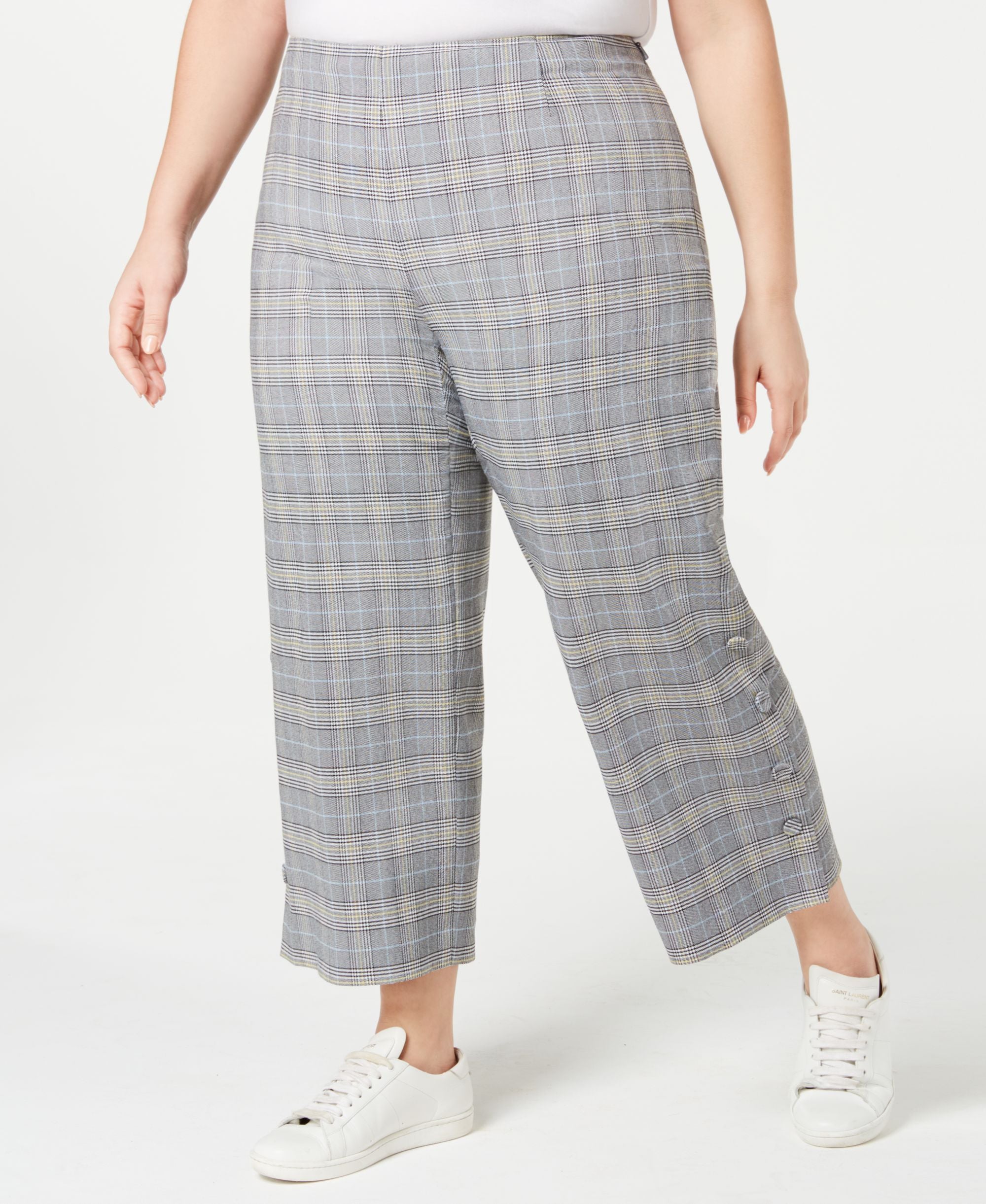 Trendy Plus Size Plaid Wide-Leg Pants