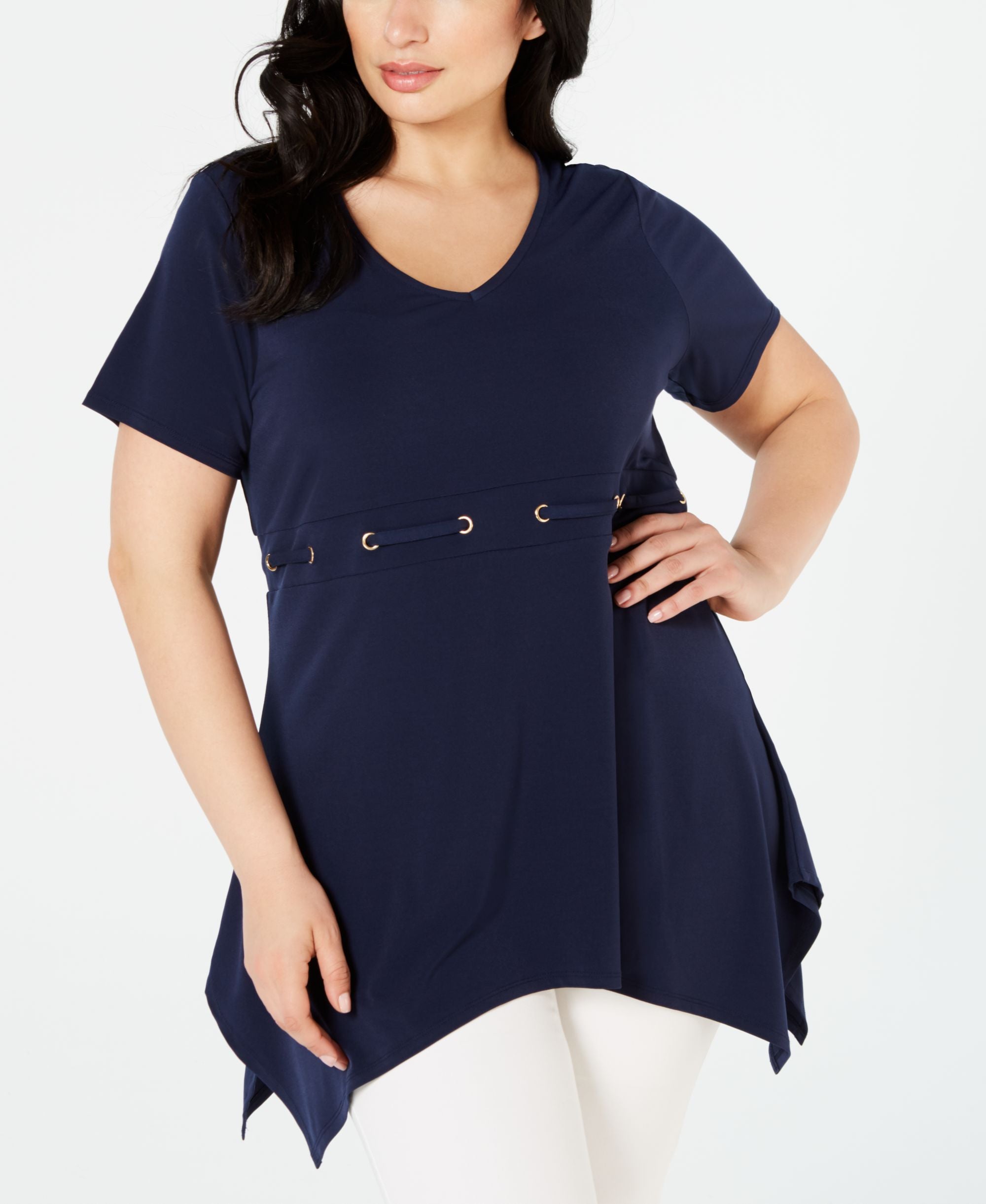 Plus Size Embellished Handkerchief-Hem Tunic
