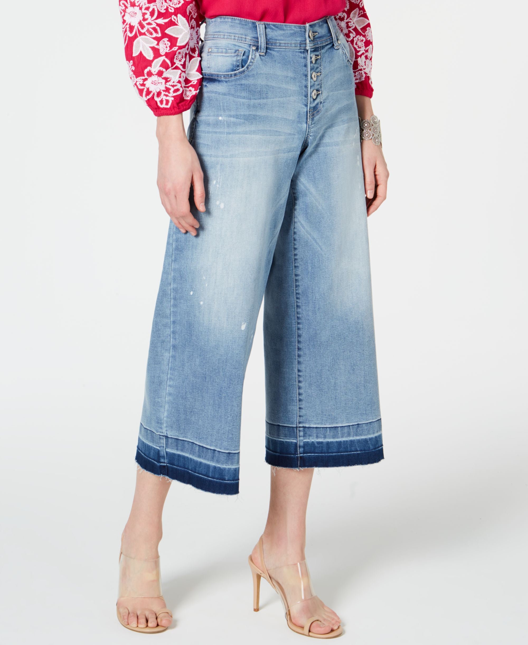 Petite Cropped Wide Leg Released Hem Jeans