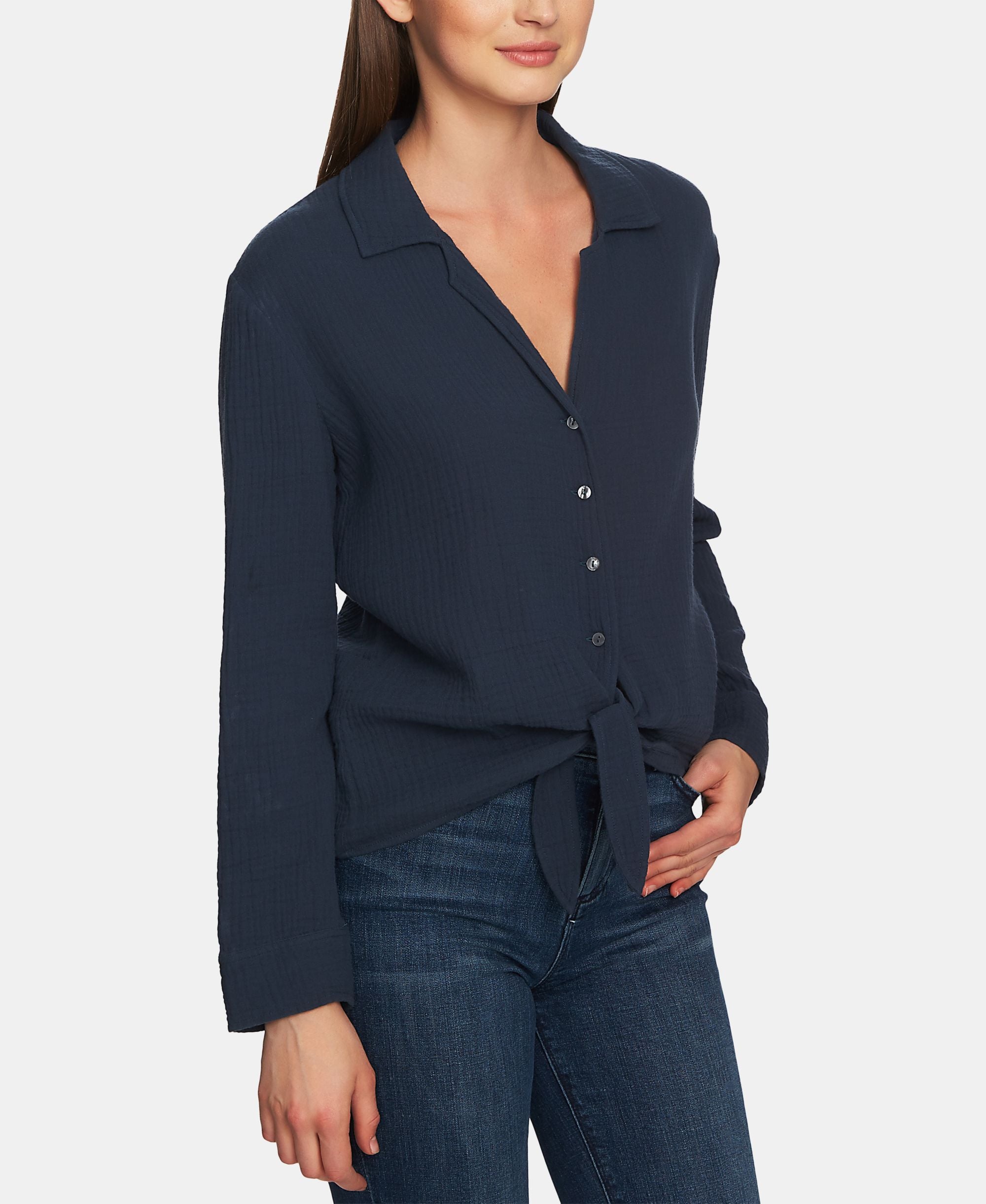 1.State Button Up Tie Front Shirt