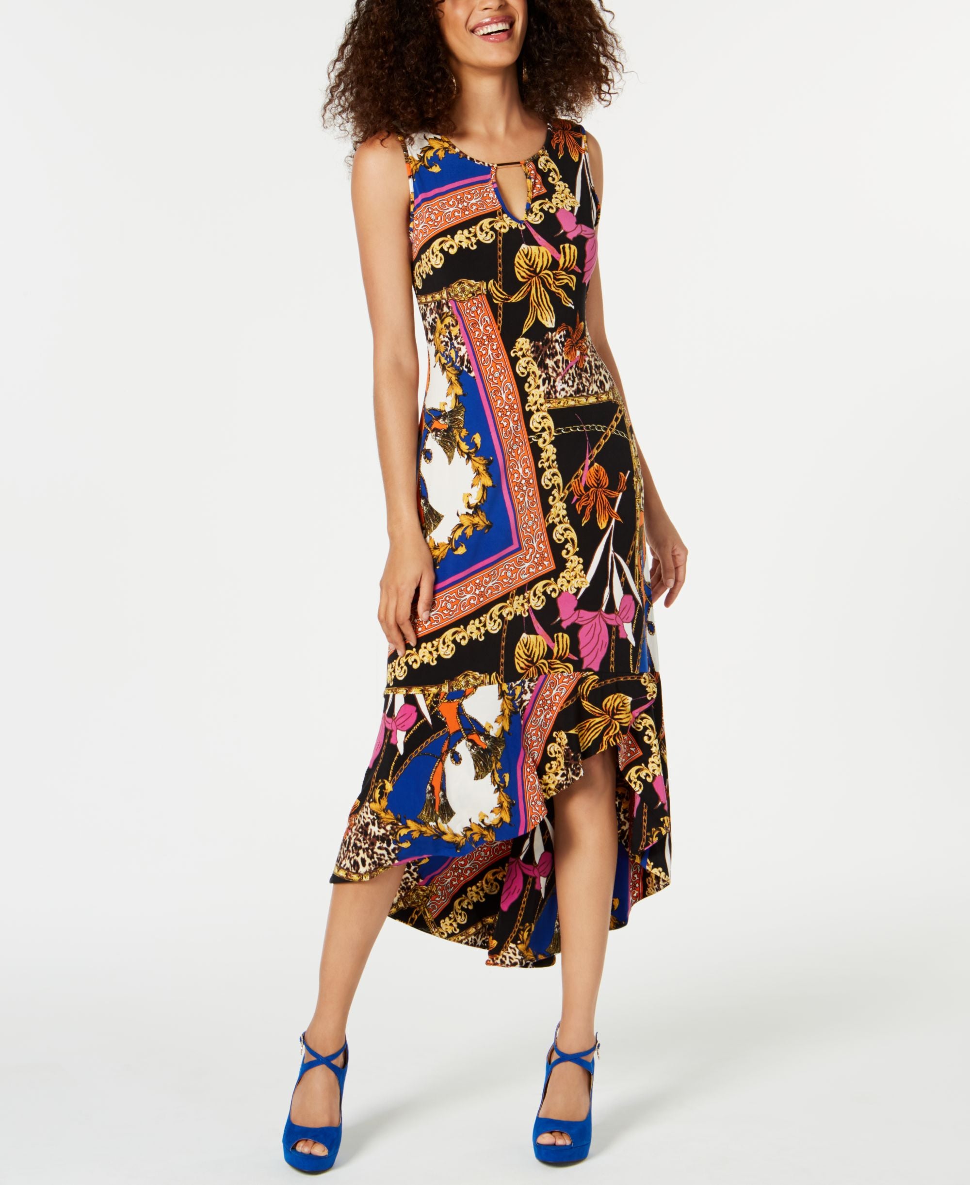 Thalia Sodi Printed Flounce Hem Maxi Dress
