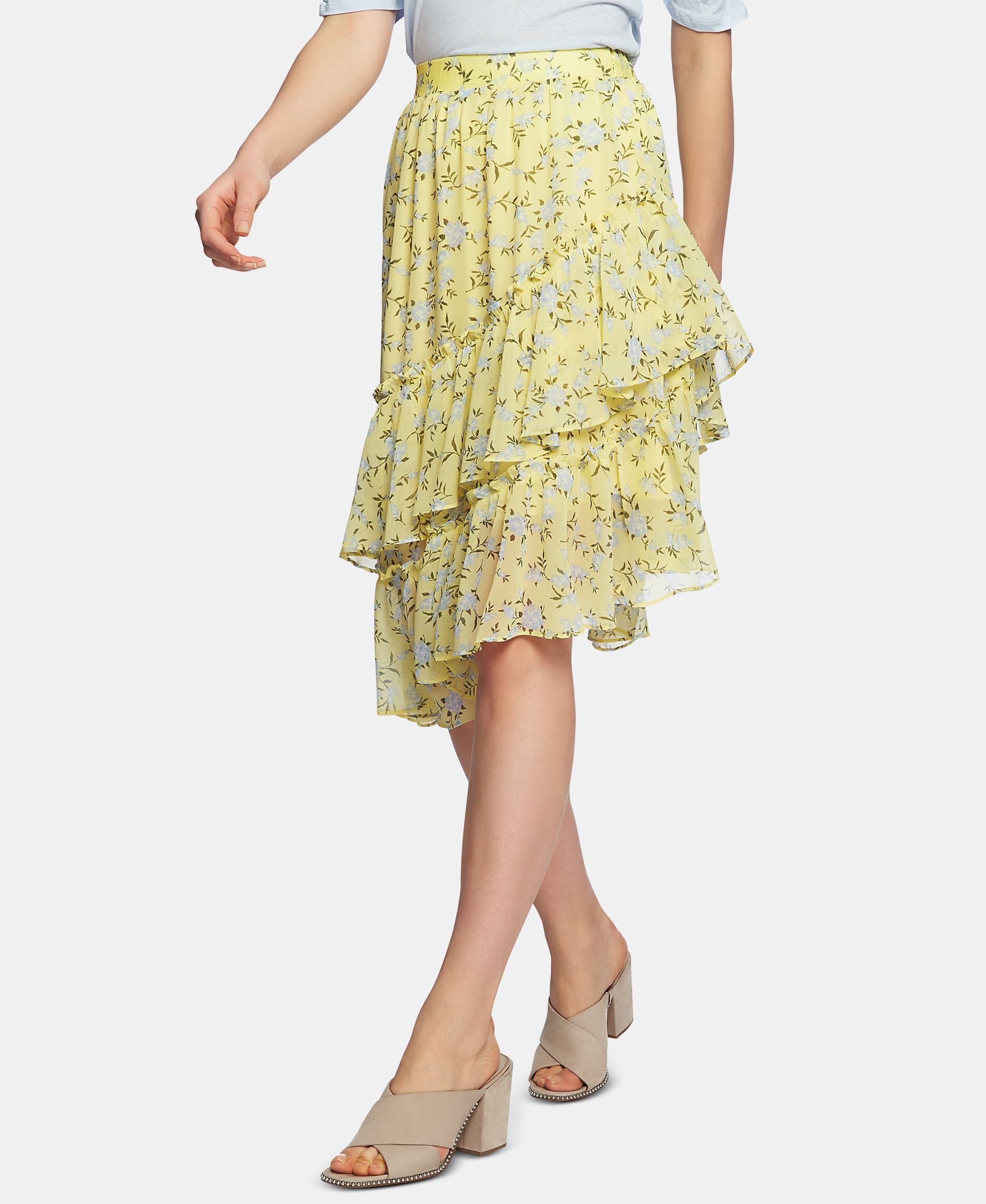 Blossom Printed Tiered Asymmetrical Skirt