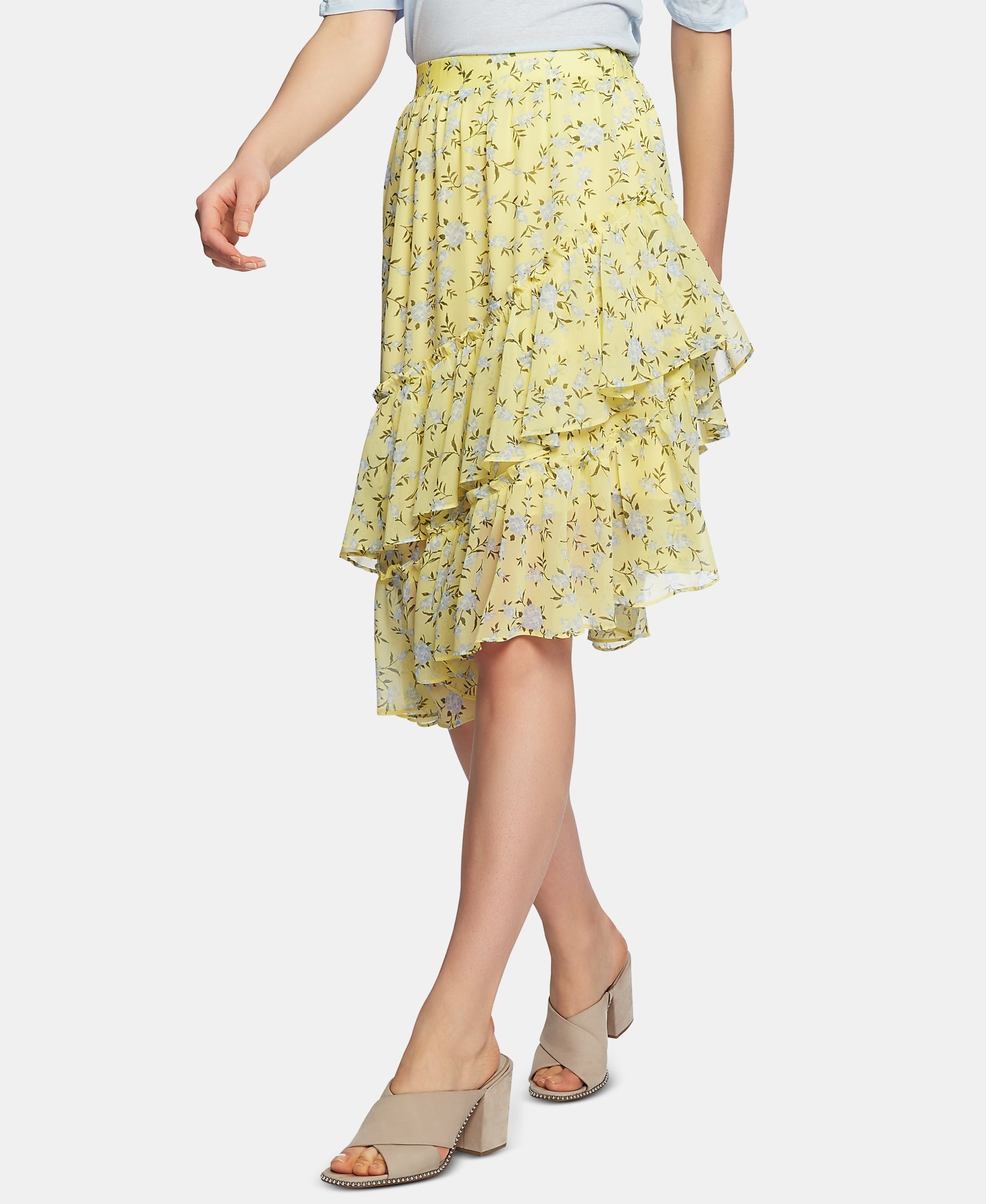 Blossom Printed Tiered Asymmetrical Skirt