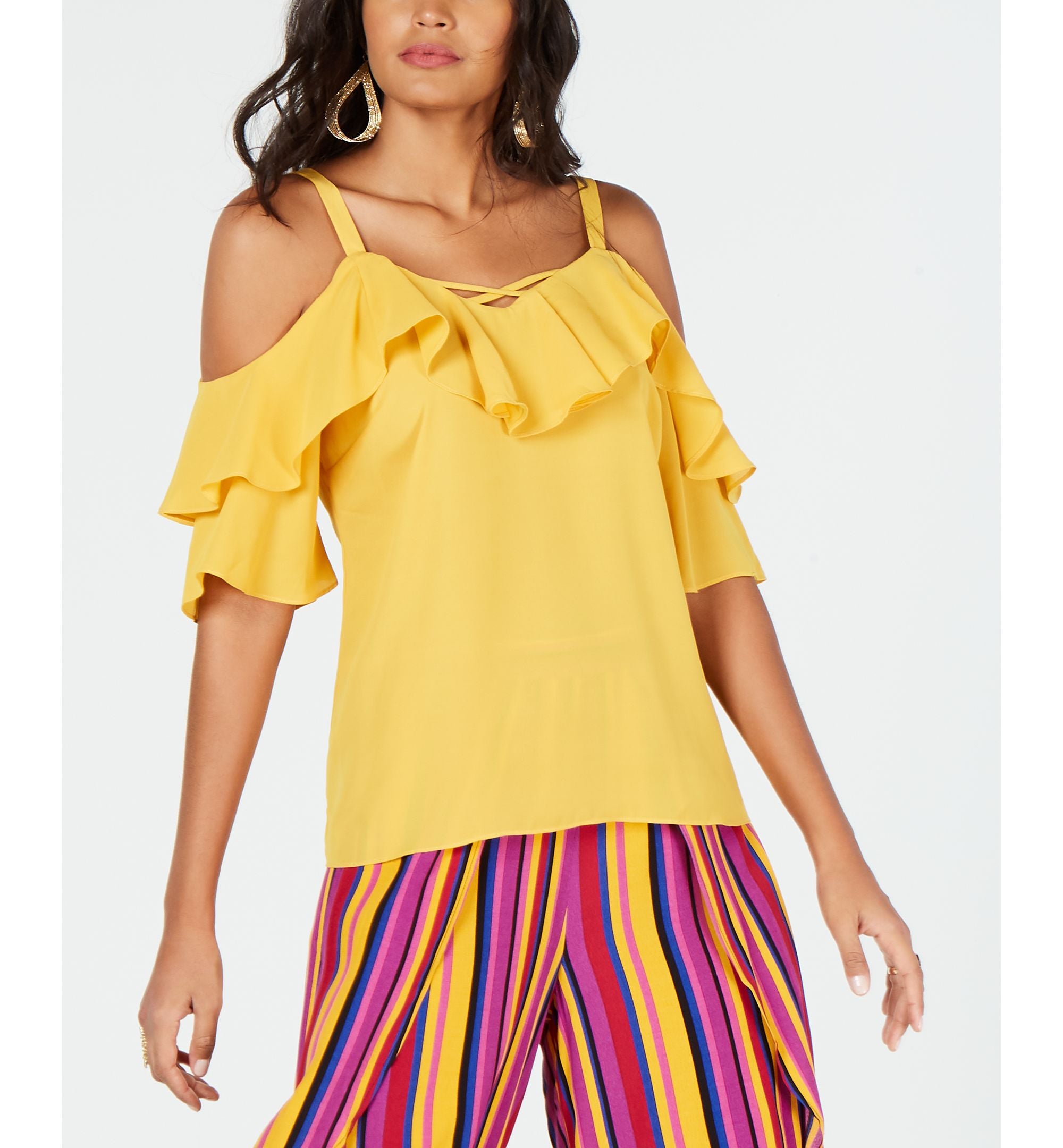Thalia Sodi Ruffled Cold Shoulder Top