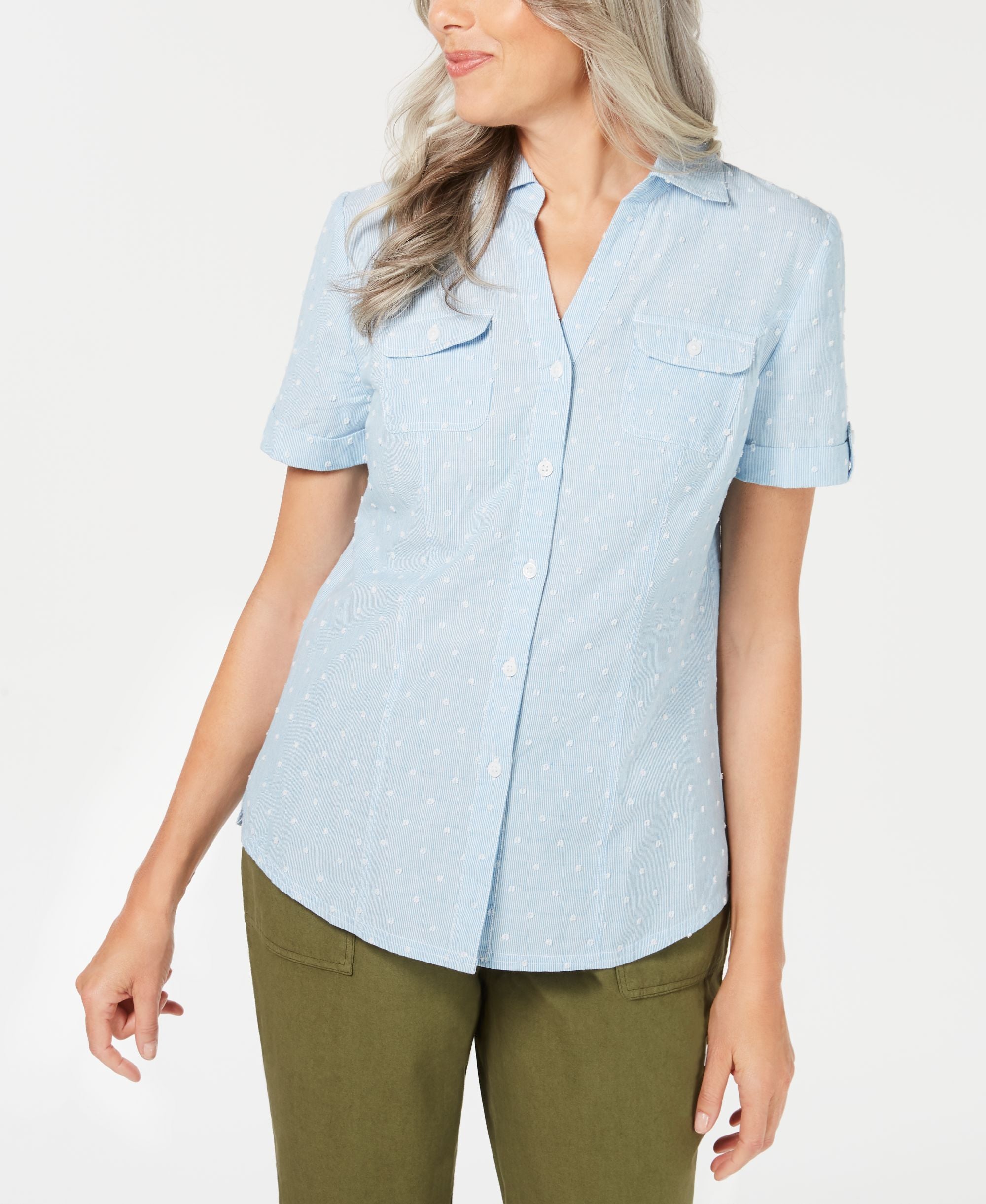 Karen Scott Cotton Textured Striped Shirt