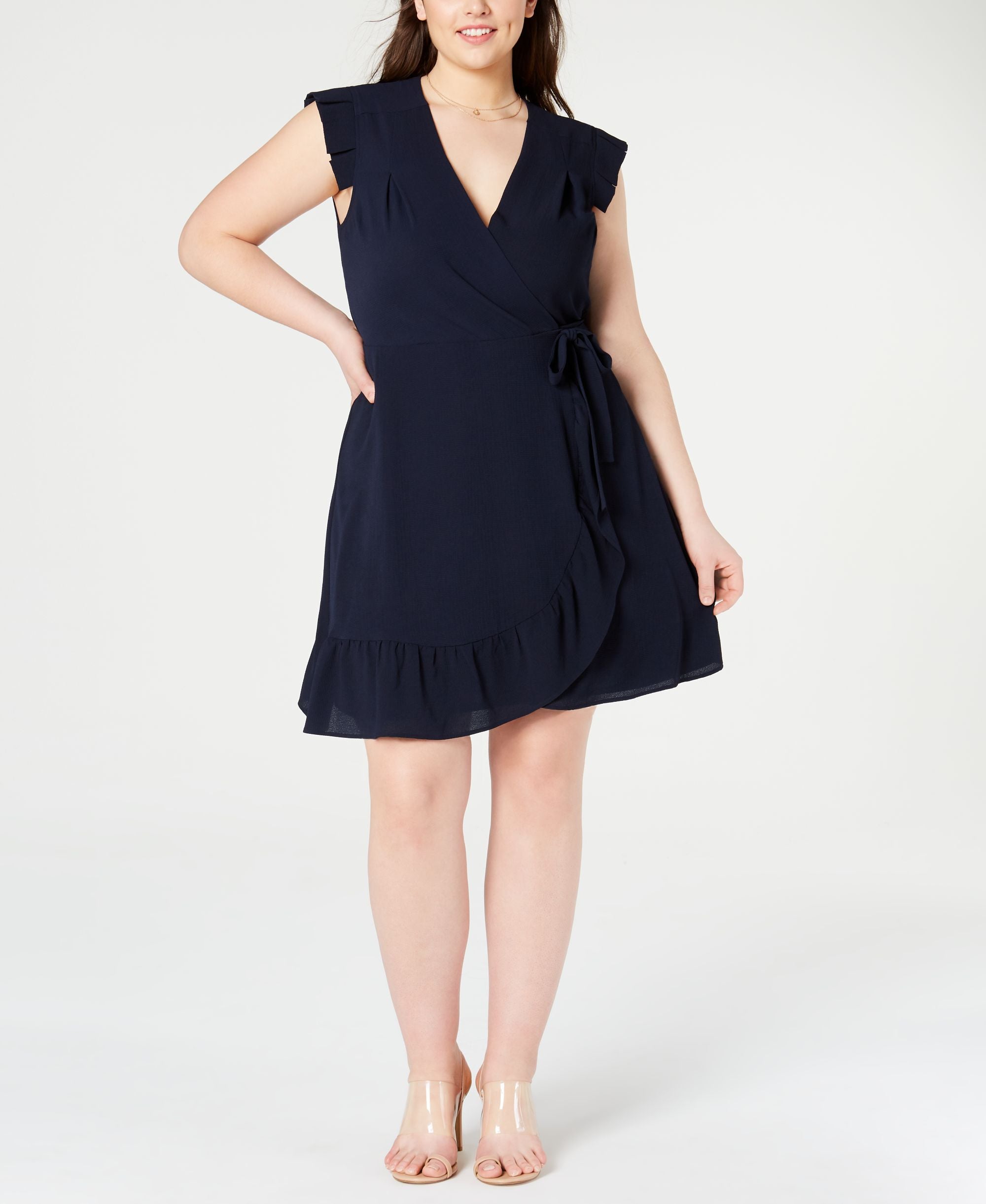 Monteau Juniors Trendy Plus Size Faux Wrap Dress