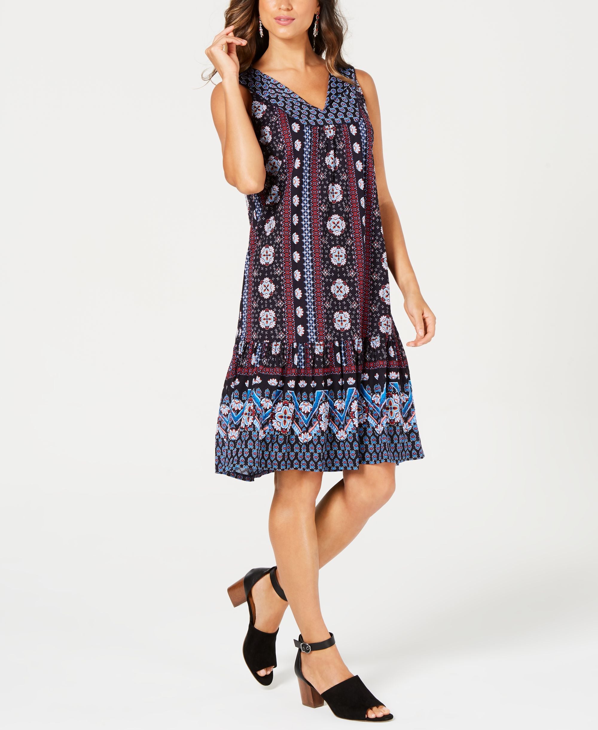 Petite Geo-Print Flounce Dress