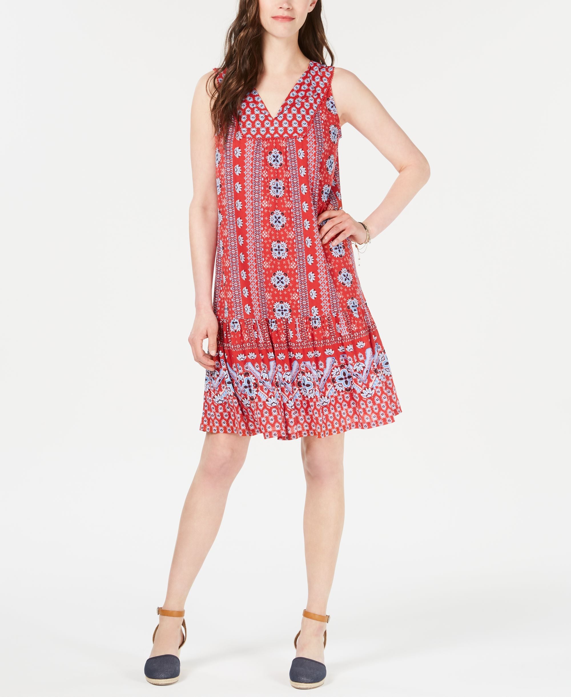 Style & Co Petite Geo Print Flounce Dress