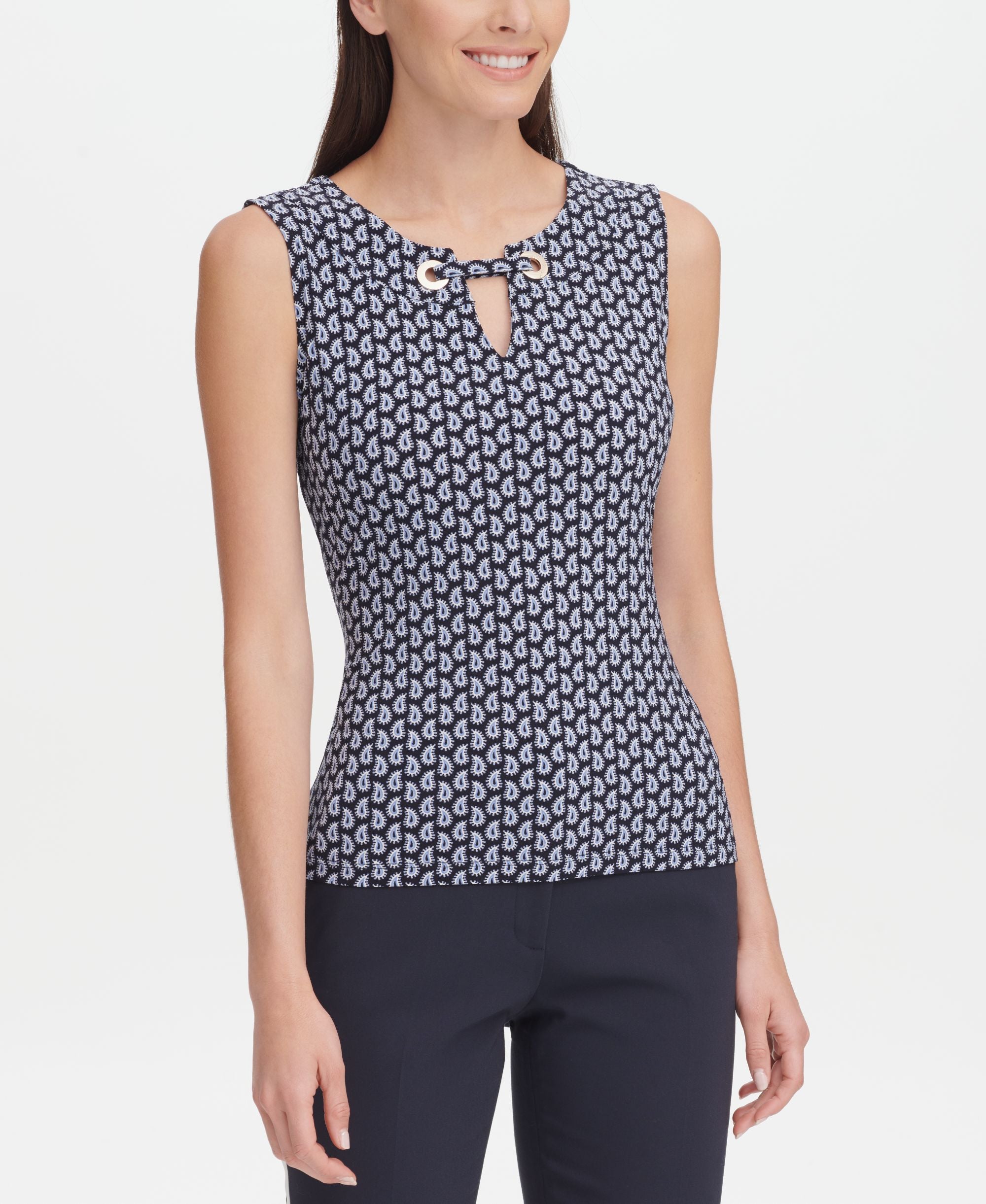 Tommy Hilfiger Paisley Print Grommet Neck Top