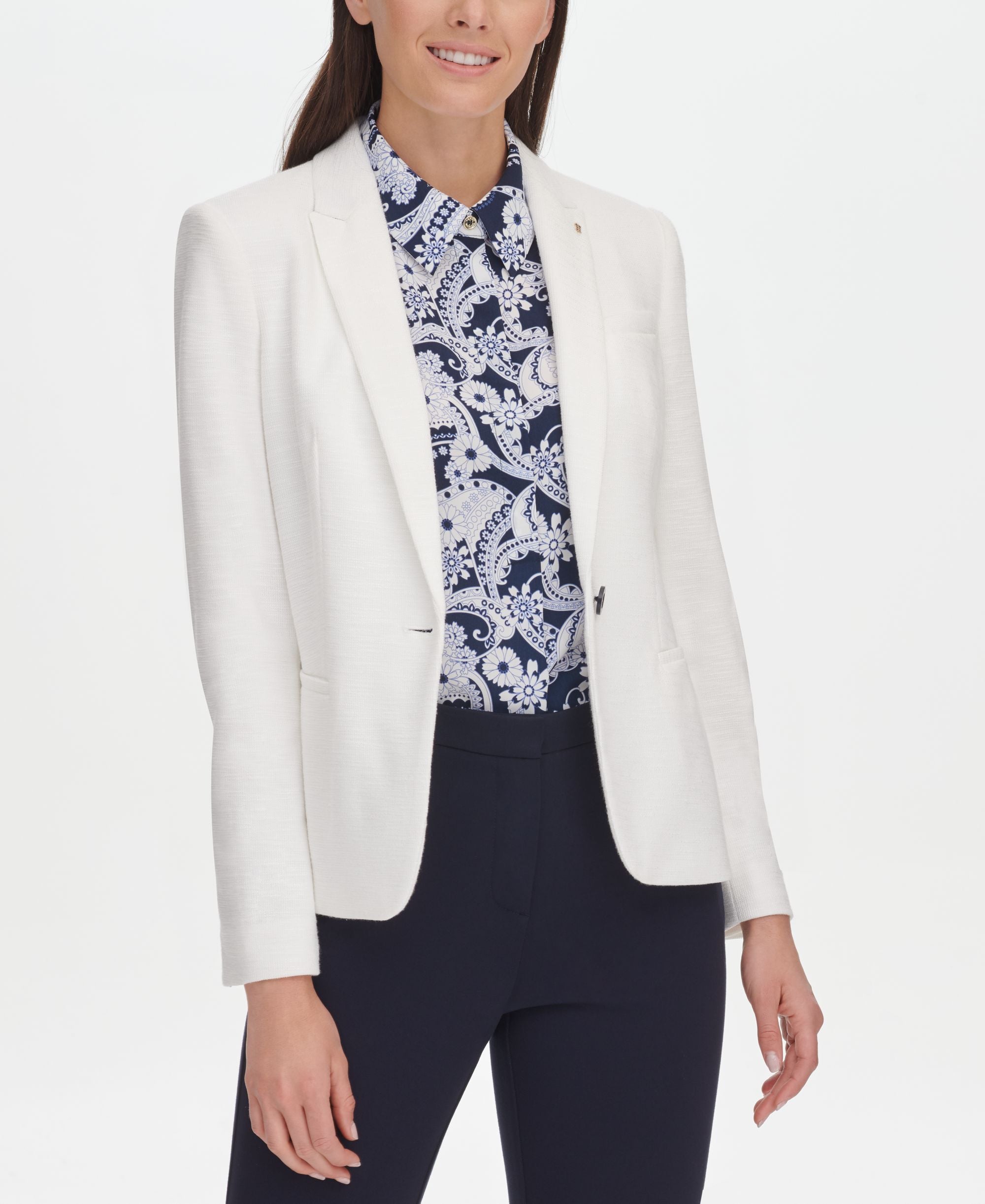 Tommy Hilfiger Textured Elbow Patches One Button Blazer