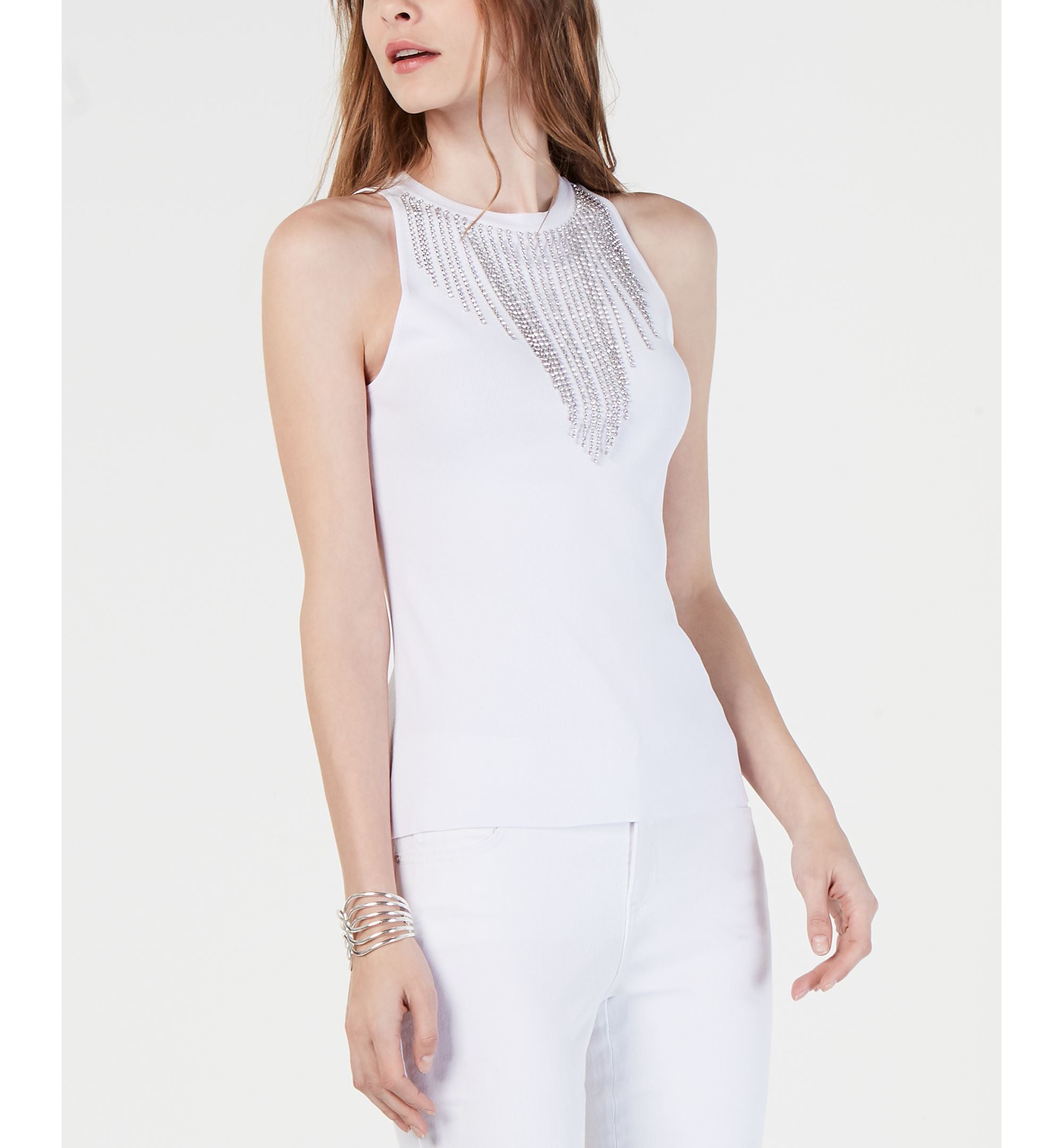 Rhinestone Necklace Sleeveless Sweater Top
