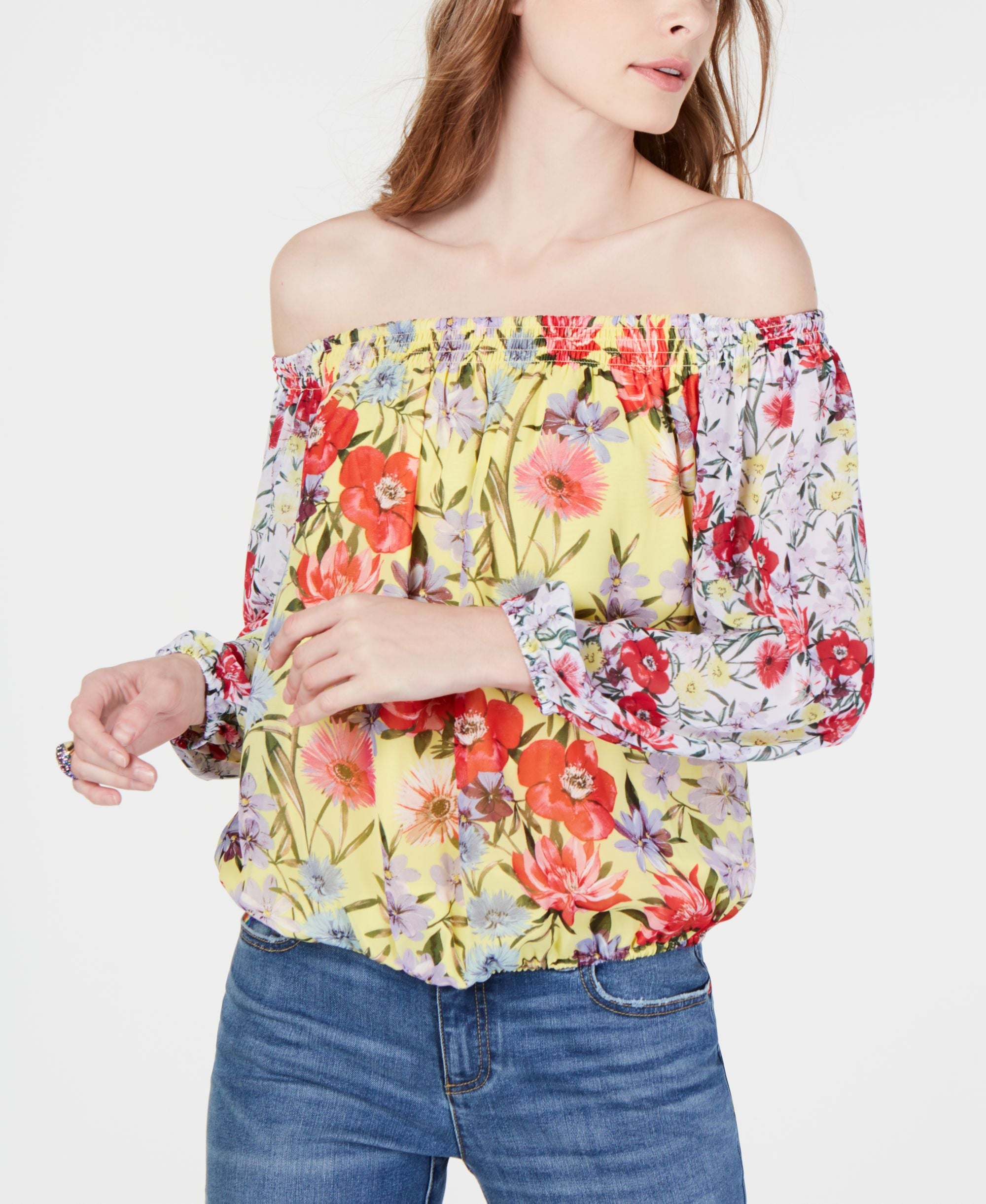 Petite Mixed Print Off The Shoulder Top