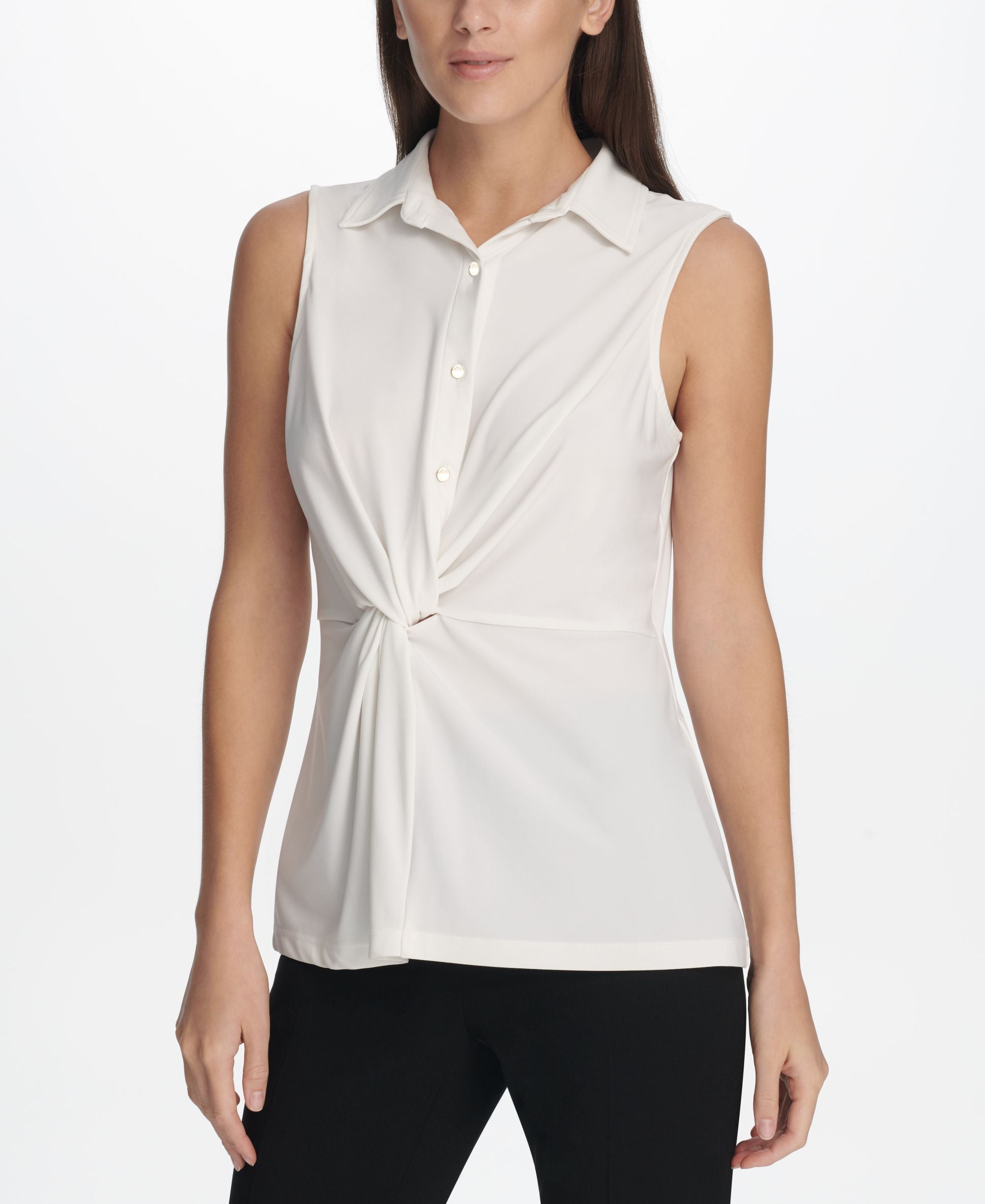 DKNY Collared Knot Front Top