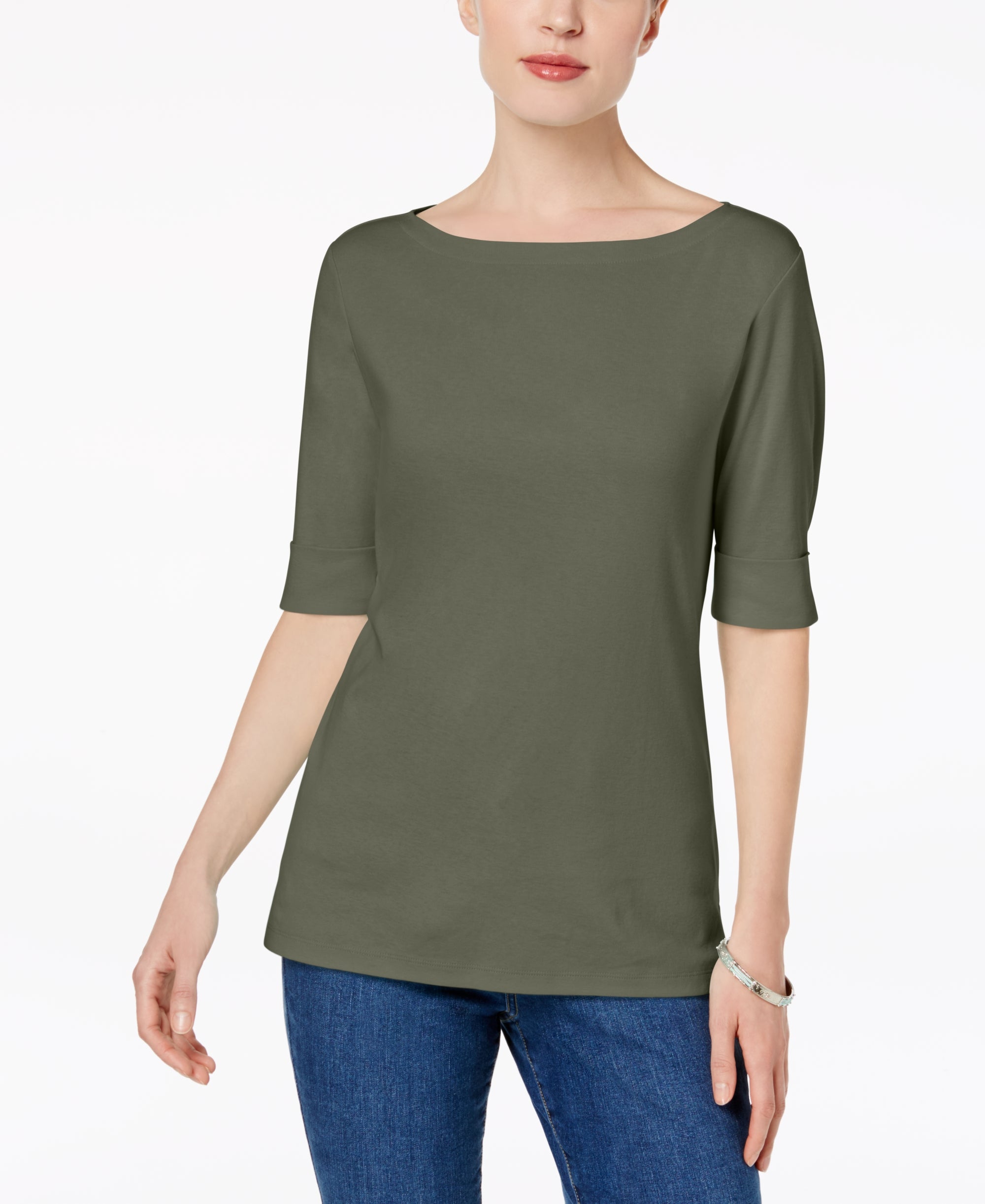 Karen Scott Cotton Elbow Sleeve Top