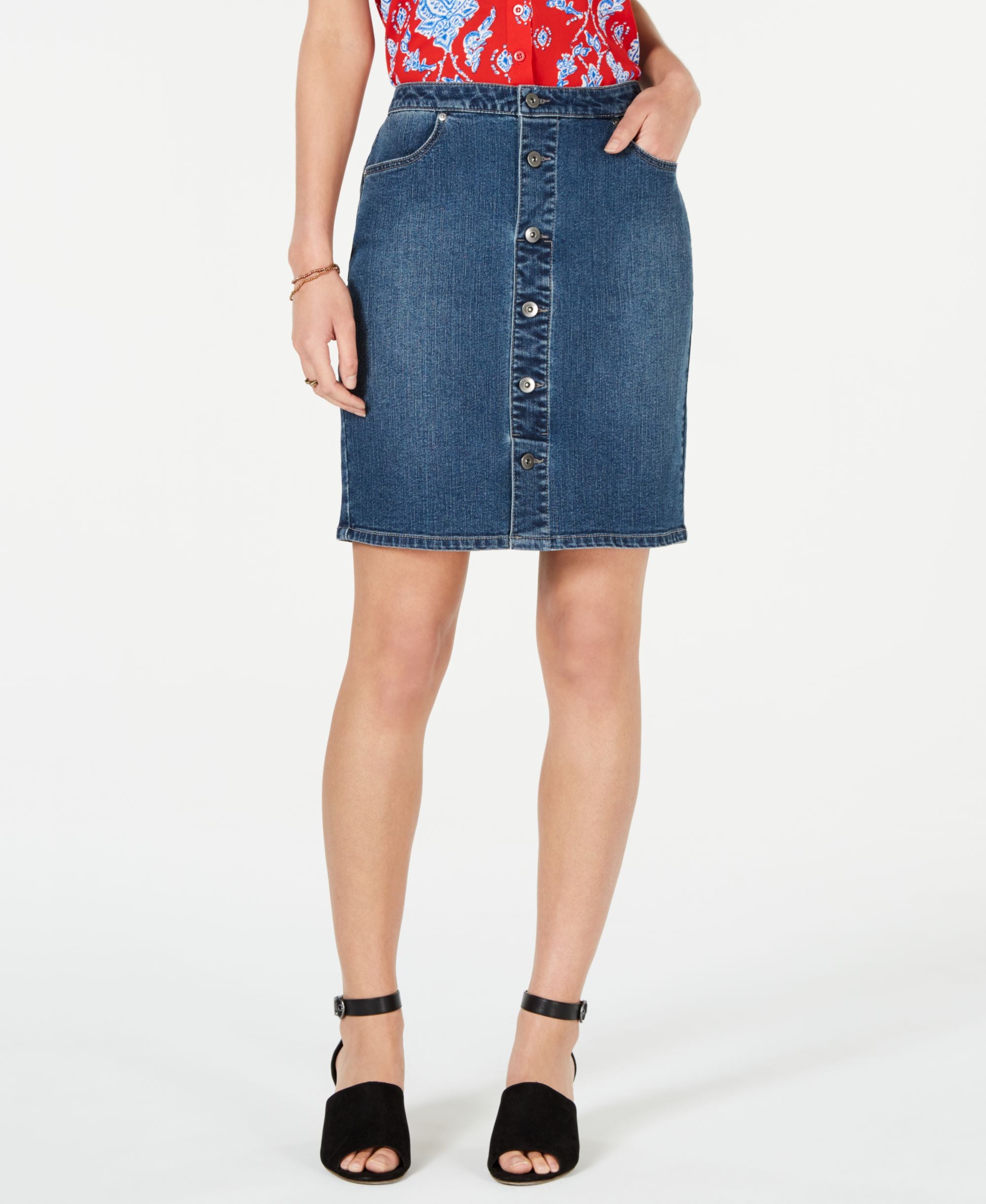 Style & Co Petite Button Down Denim Skirt