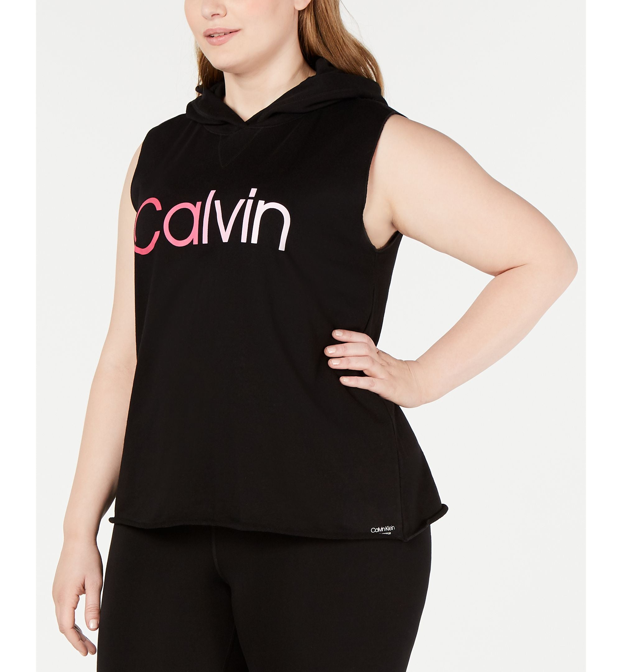 Calvin Klein Performance Plus Size Ombre Logo Sleeveless Hoodie
