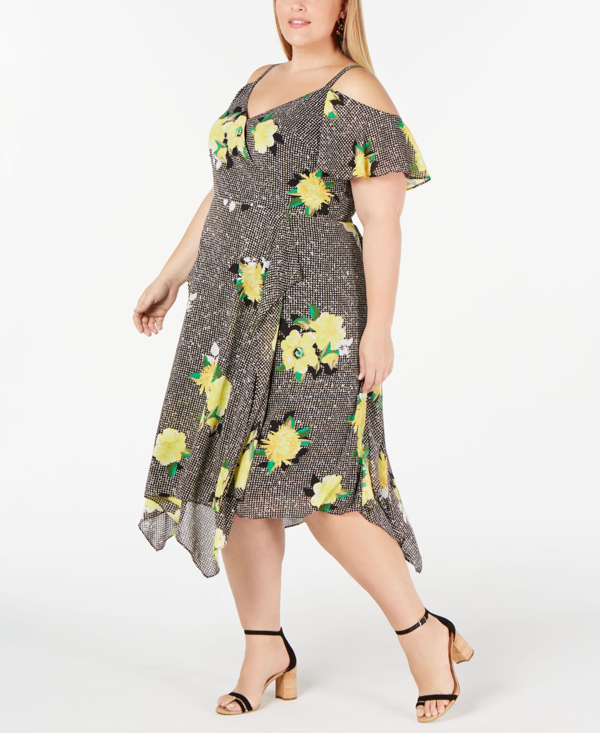 INC Plus Size Cold-Shoulder Midi Dress