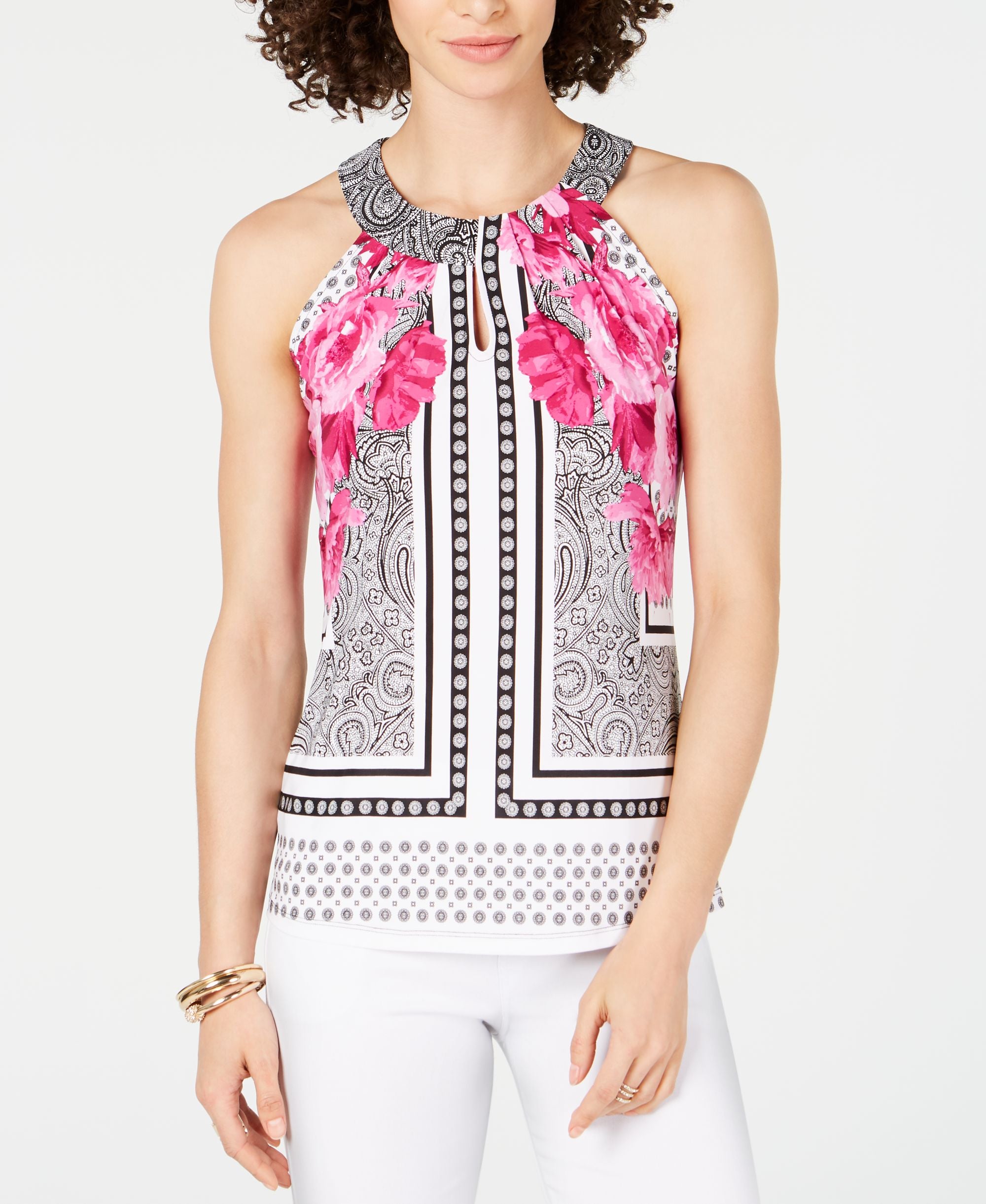 I.n.c. Women'SPrinted Twisted Halter Top Placed Floral M
