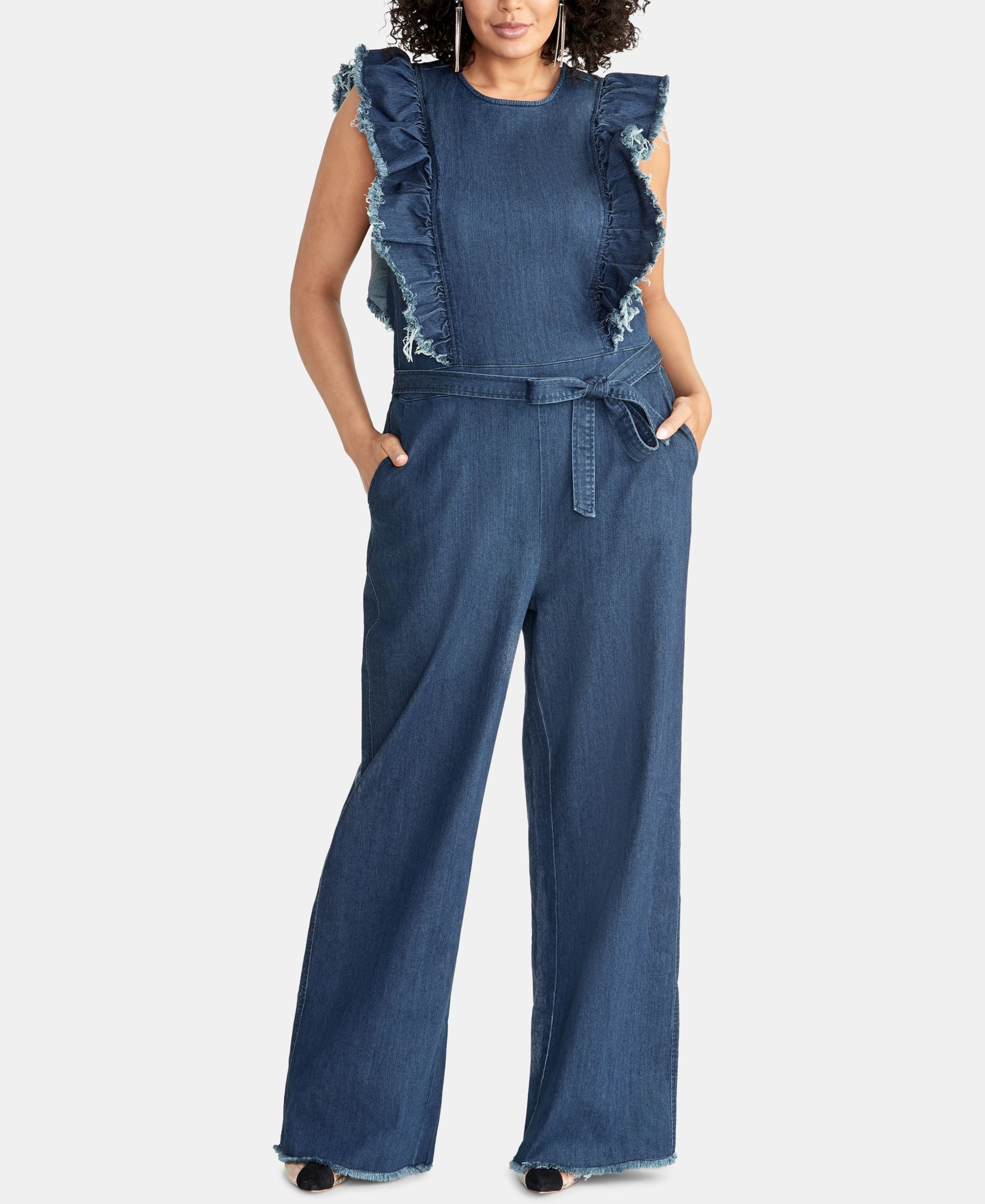 Plus Size Nikita Ruffled Denim Jumpsuit