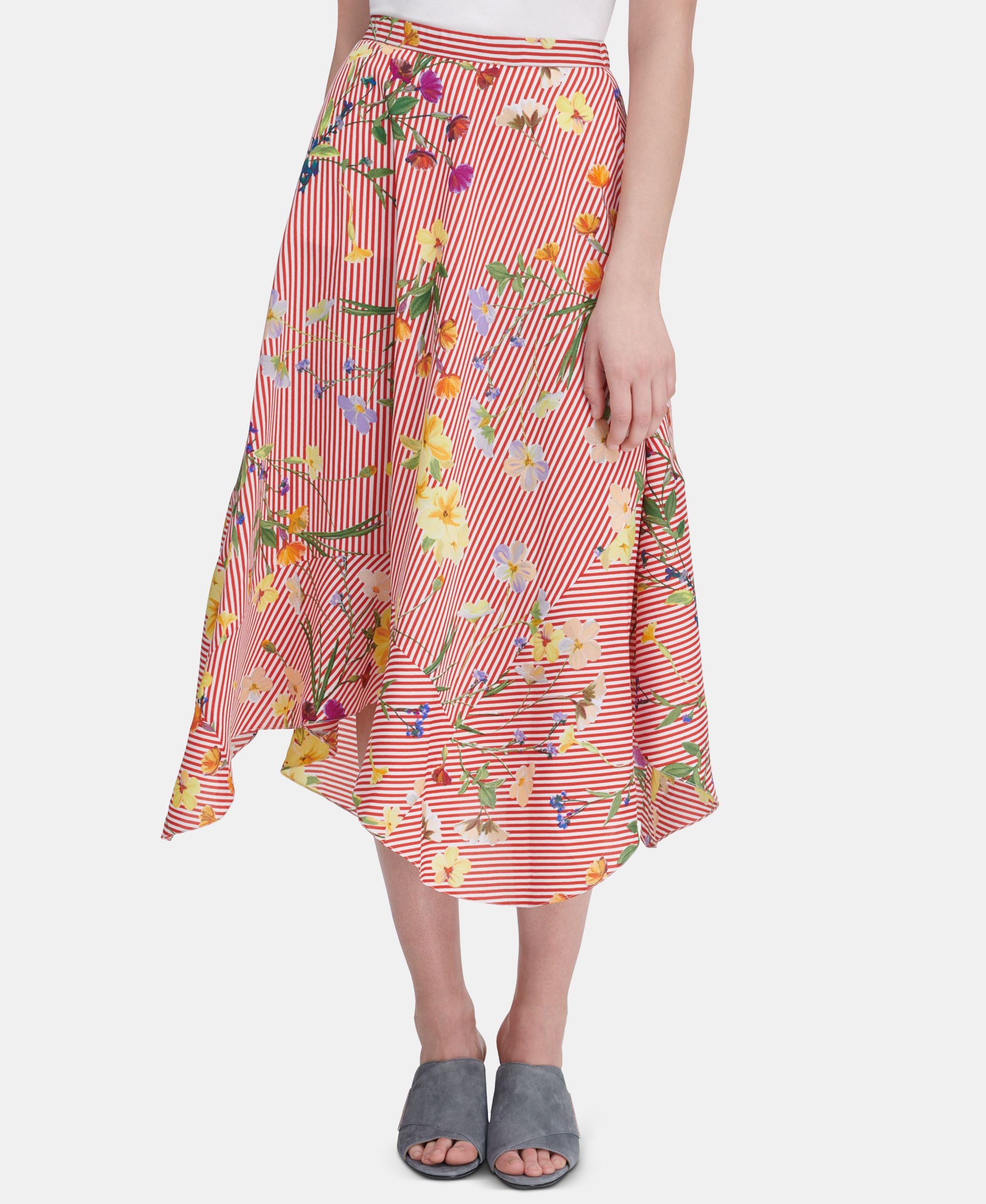 Calvin Klein Floral Print Striped Midi Skirt