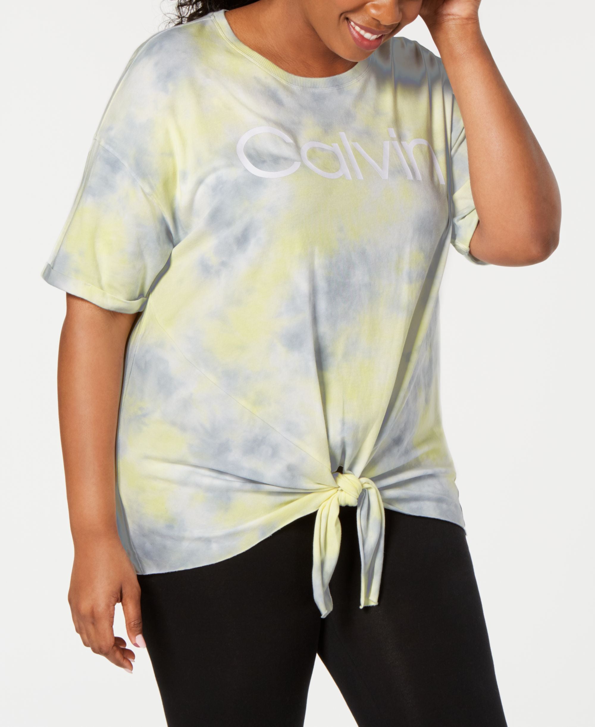 Calvin Klein Performance Plus Size Tie Dyed Logo Tie Front T-Shirt