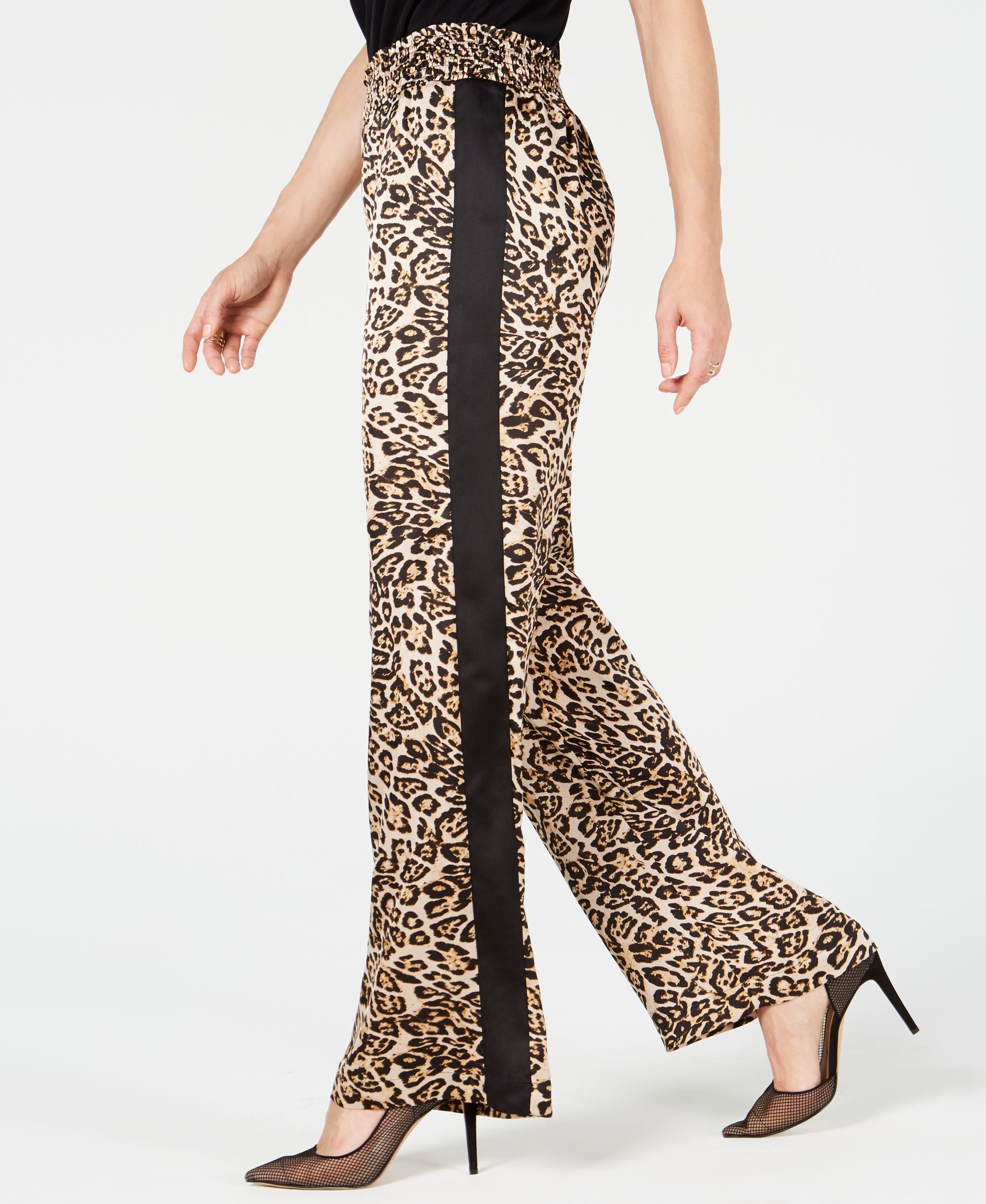 Leopard Print Smocked Waist Wide Leg Pants