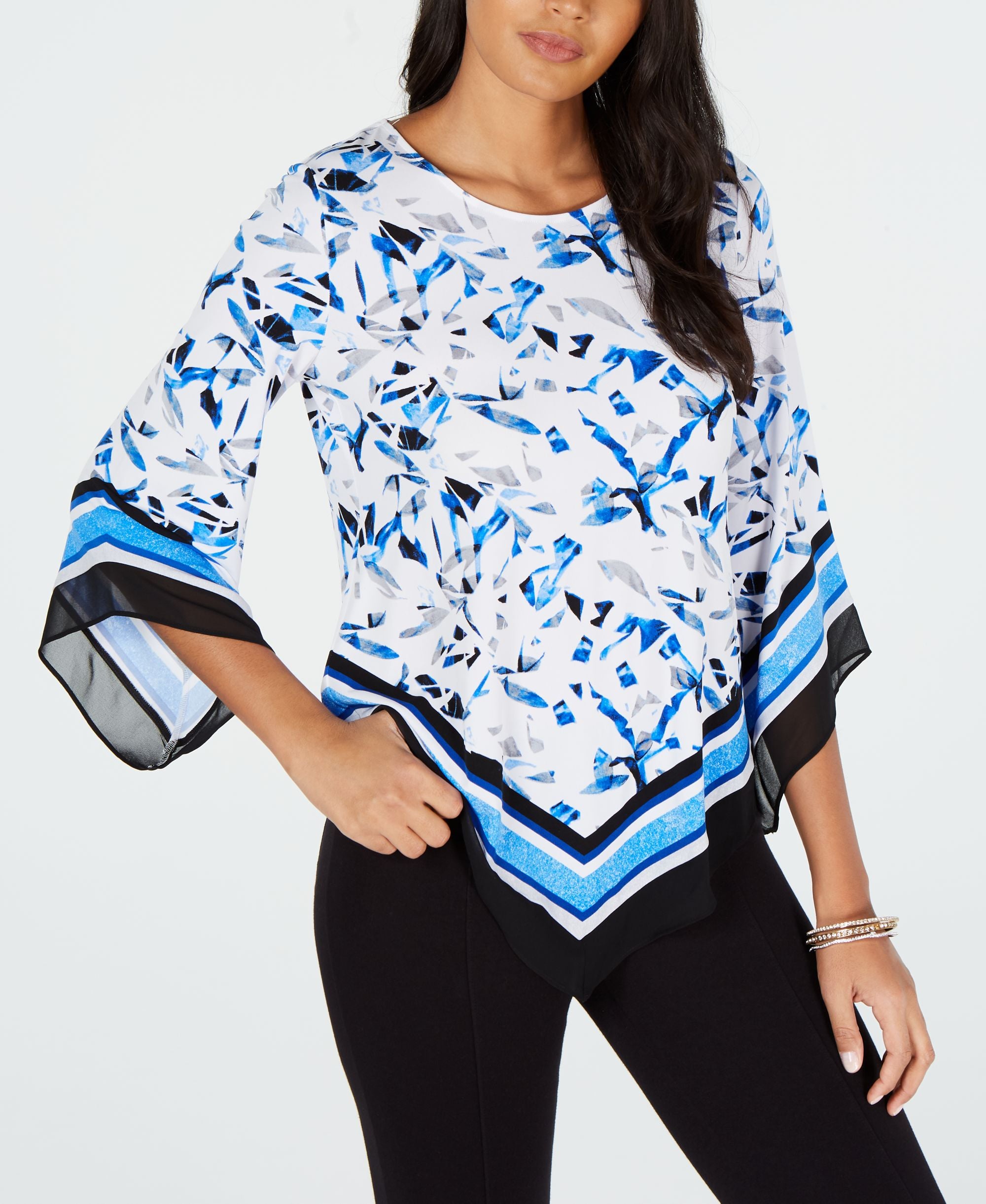 Alfani Printed Asymmetrical Hem Top