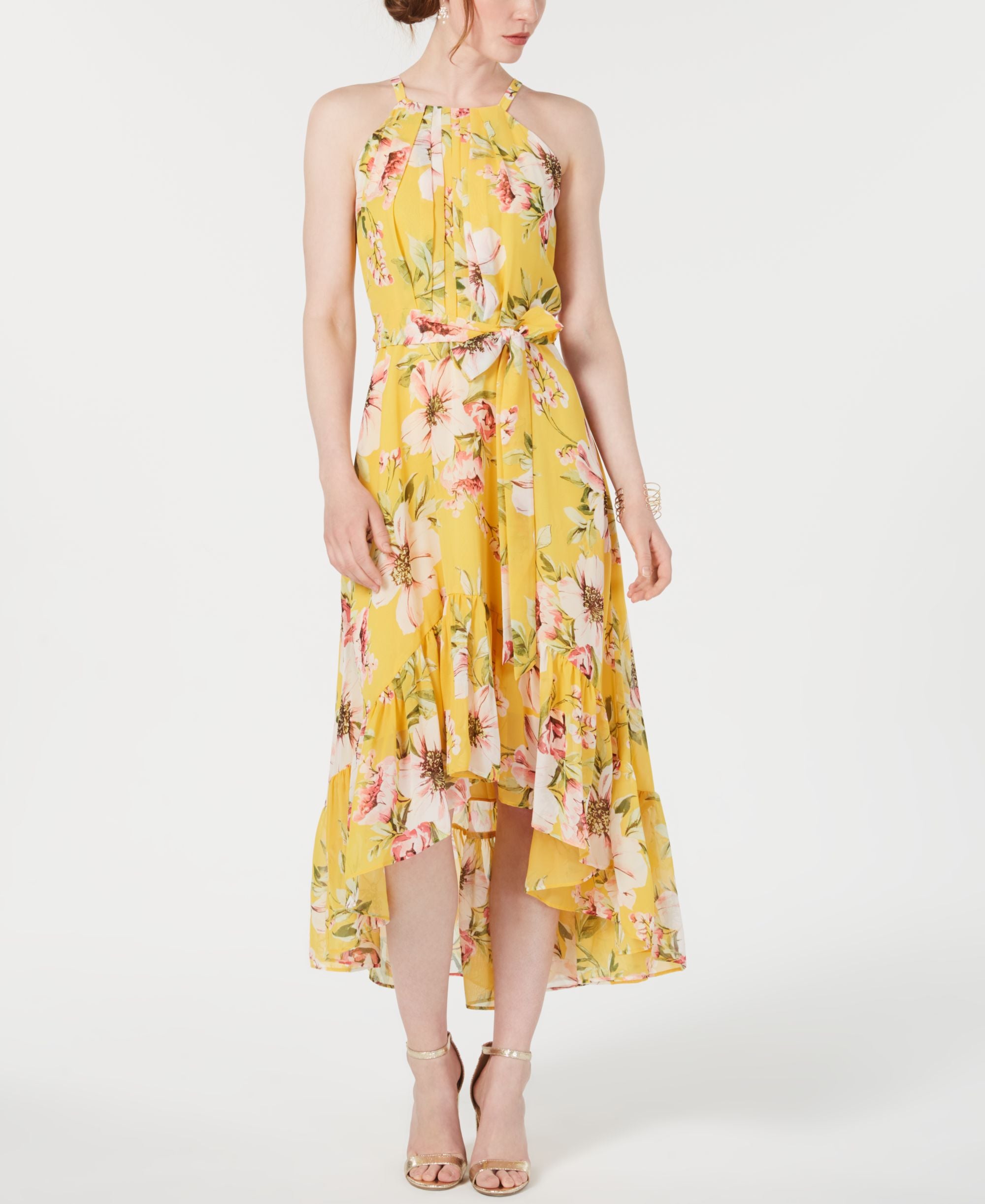 Vince Camuto High Low Floral Flounce Maxi Dress