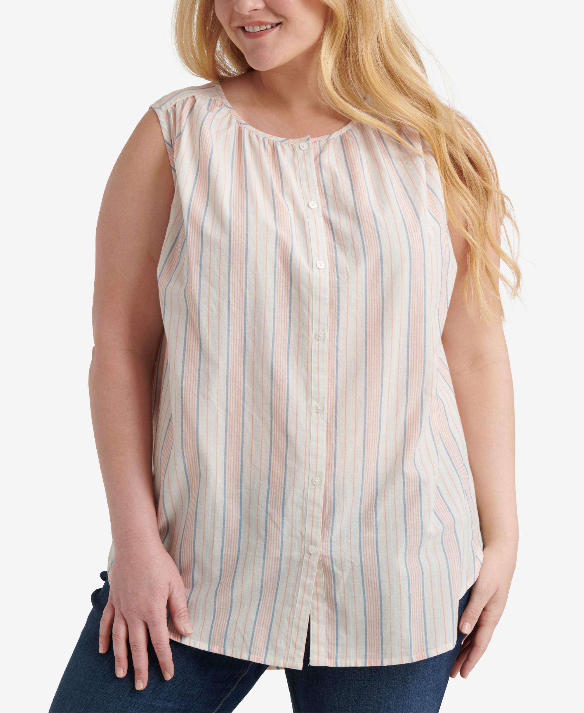 Lucky Brand Plus Size Cotton Striped Sleeveless Shirt
