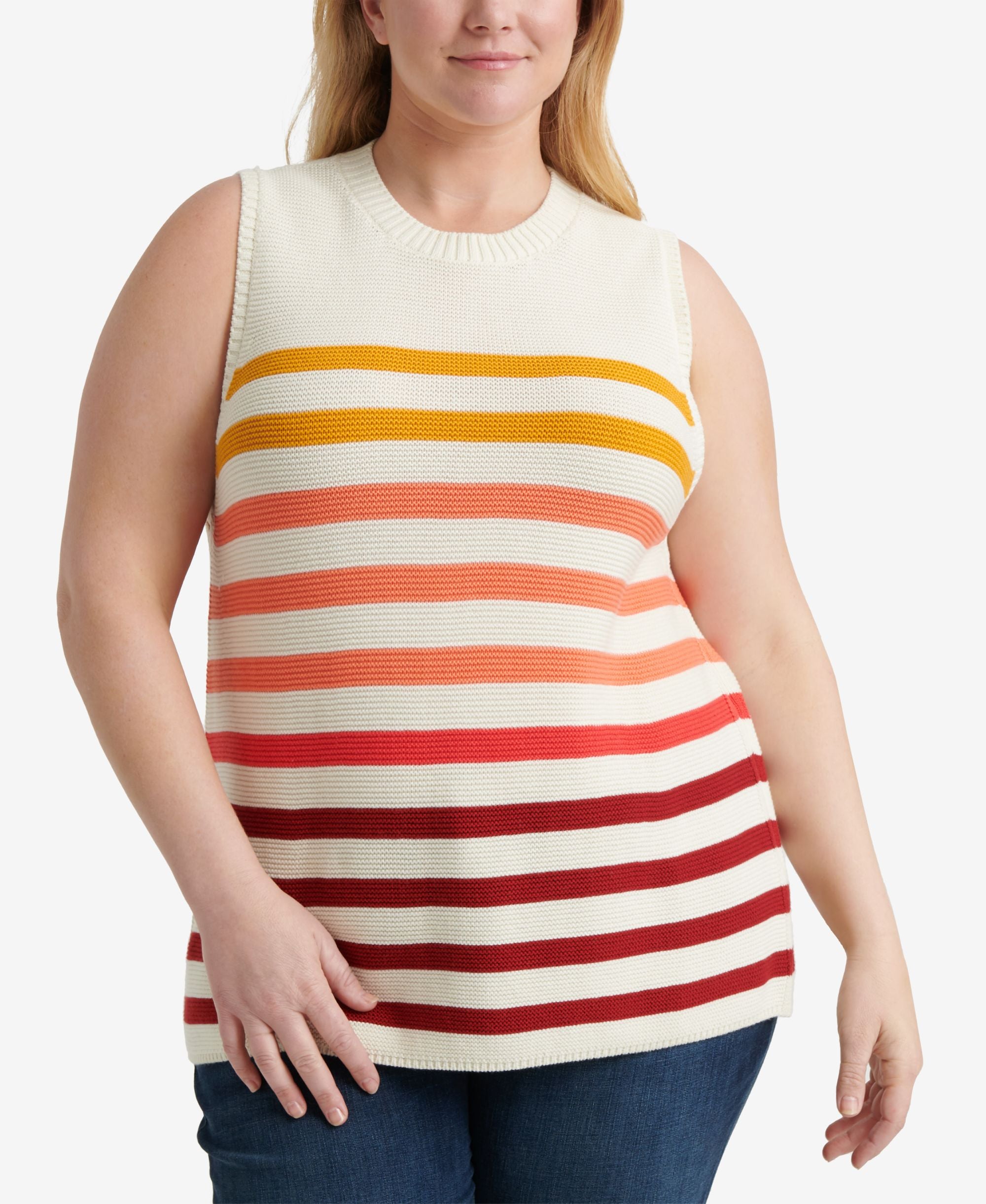 Lucky Brand Plus Size Cotton Ombre Stripes Sweater