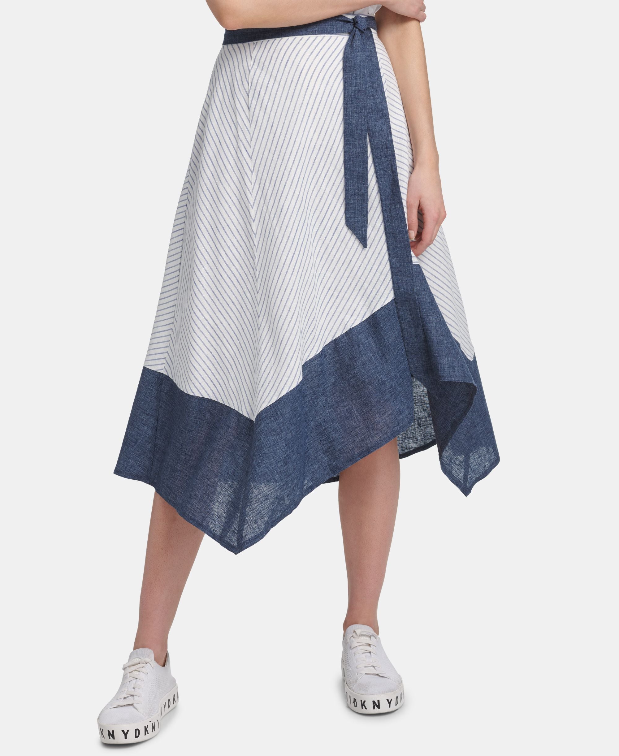 DKNY Striped Asymmetrical Hem Skirt